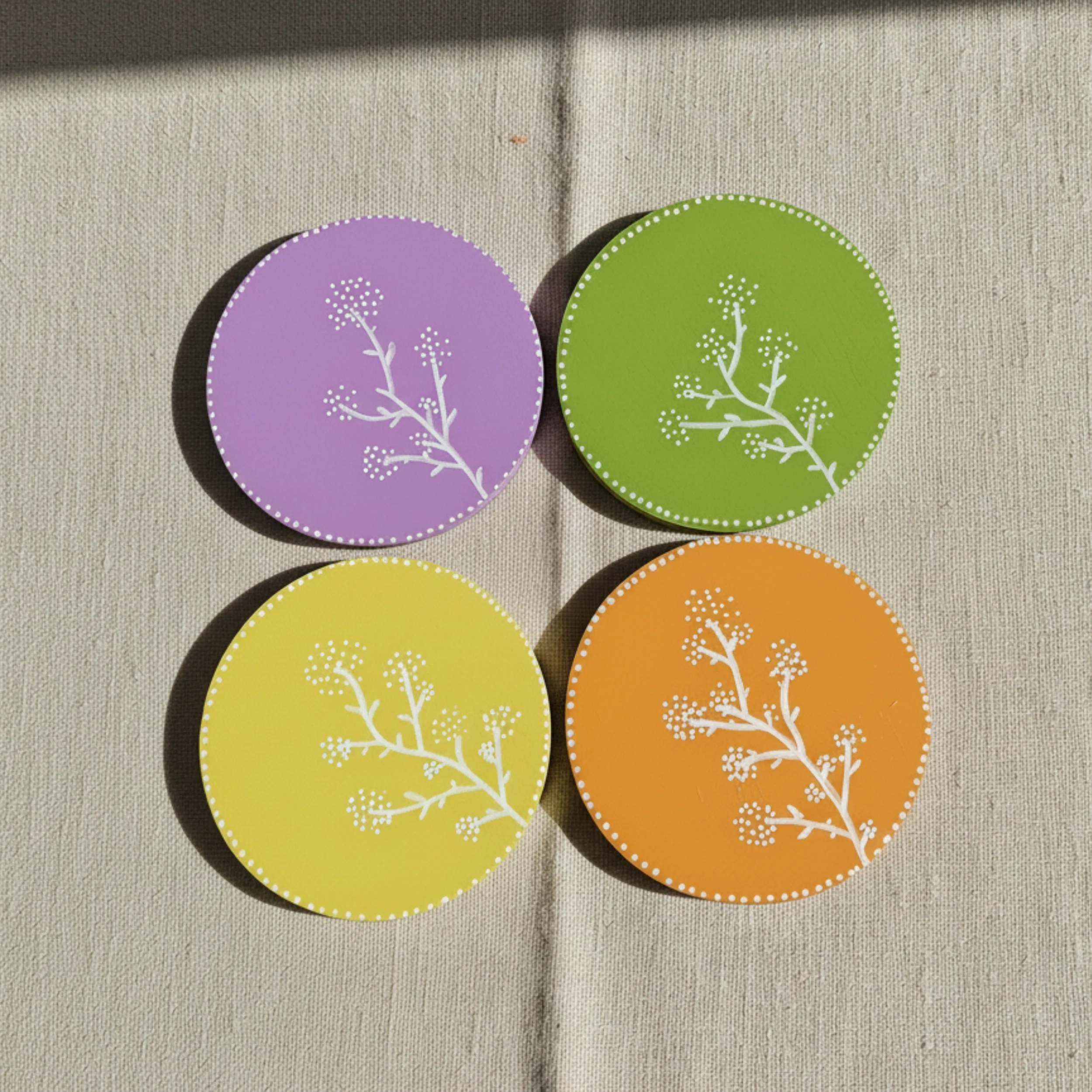 Kiraz Çiçekleri El Yapımı Ahşap Bardak Altlığı Set 4 Adet