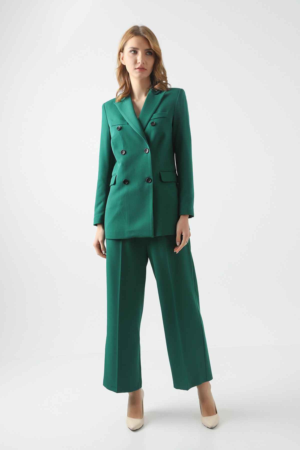 Düğmeli Ceket Ve Pantolon Takım - Yeşil
