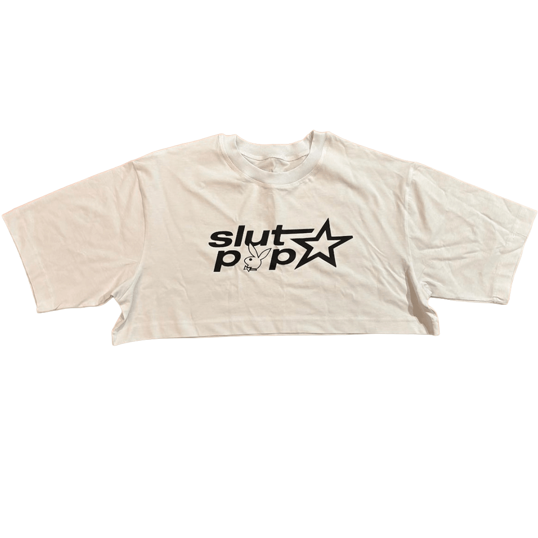 SLU*YY BOXY FIT CROP - BEYAZ