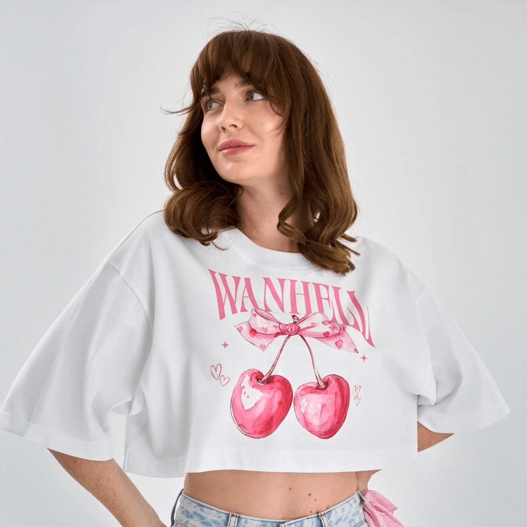 CHERRY KISS- BOXY CROP - BEYAZ