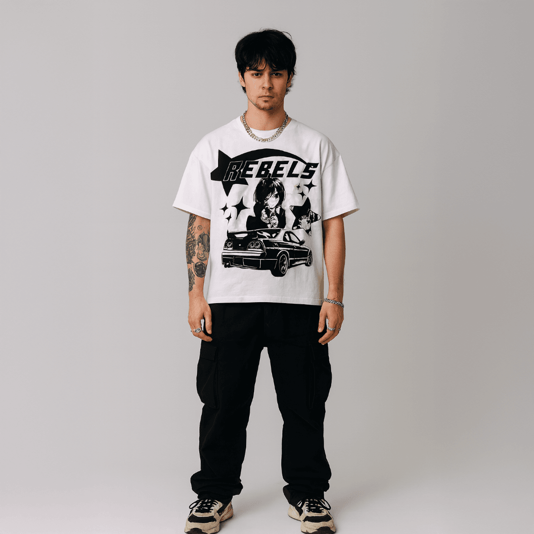 REBELS - BOXY FIT T-SHIRT - BEYAZ