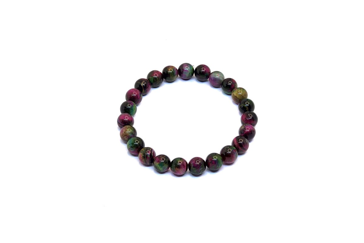 D&M Doğaltaş - Renkli Kaplan Gözü (Rainbow Tiger's Eye) Doğal Taş Bileklik | 6A+ Kalite