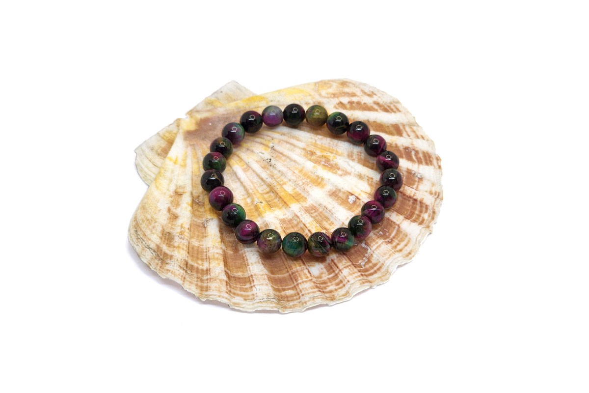 D&M Doğaltaş - Renkli Kaplan Gözü (Rainbow Tiger's Eye) Doğal Taş Bileklik | 6A+ Kalite
