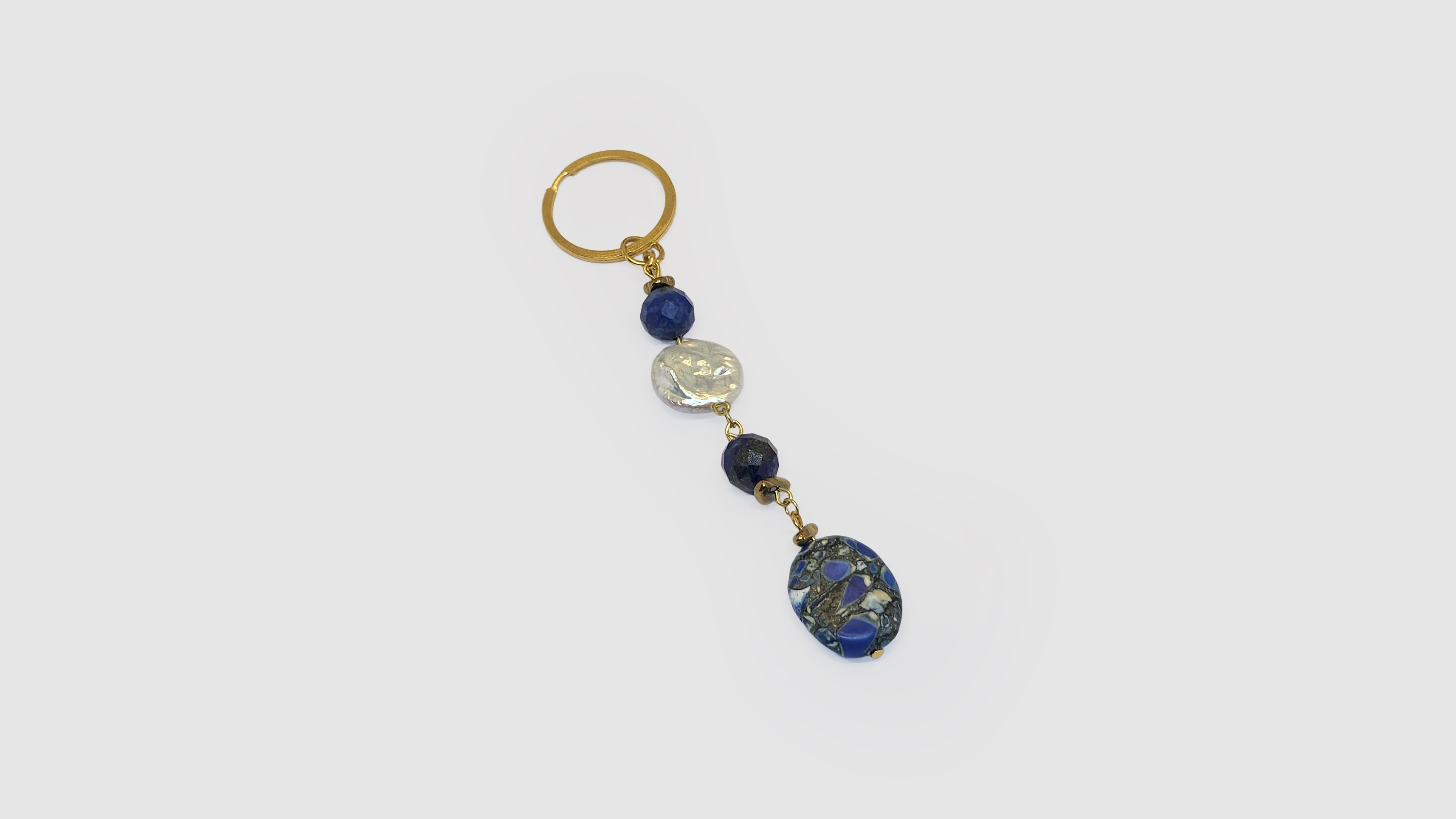 Dionysos Lapis - Doğal Taş Anahtarlık | Lapis Lazuli & İnci