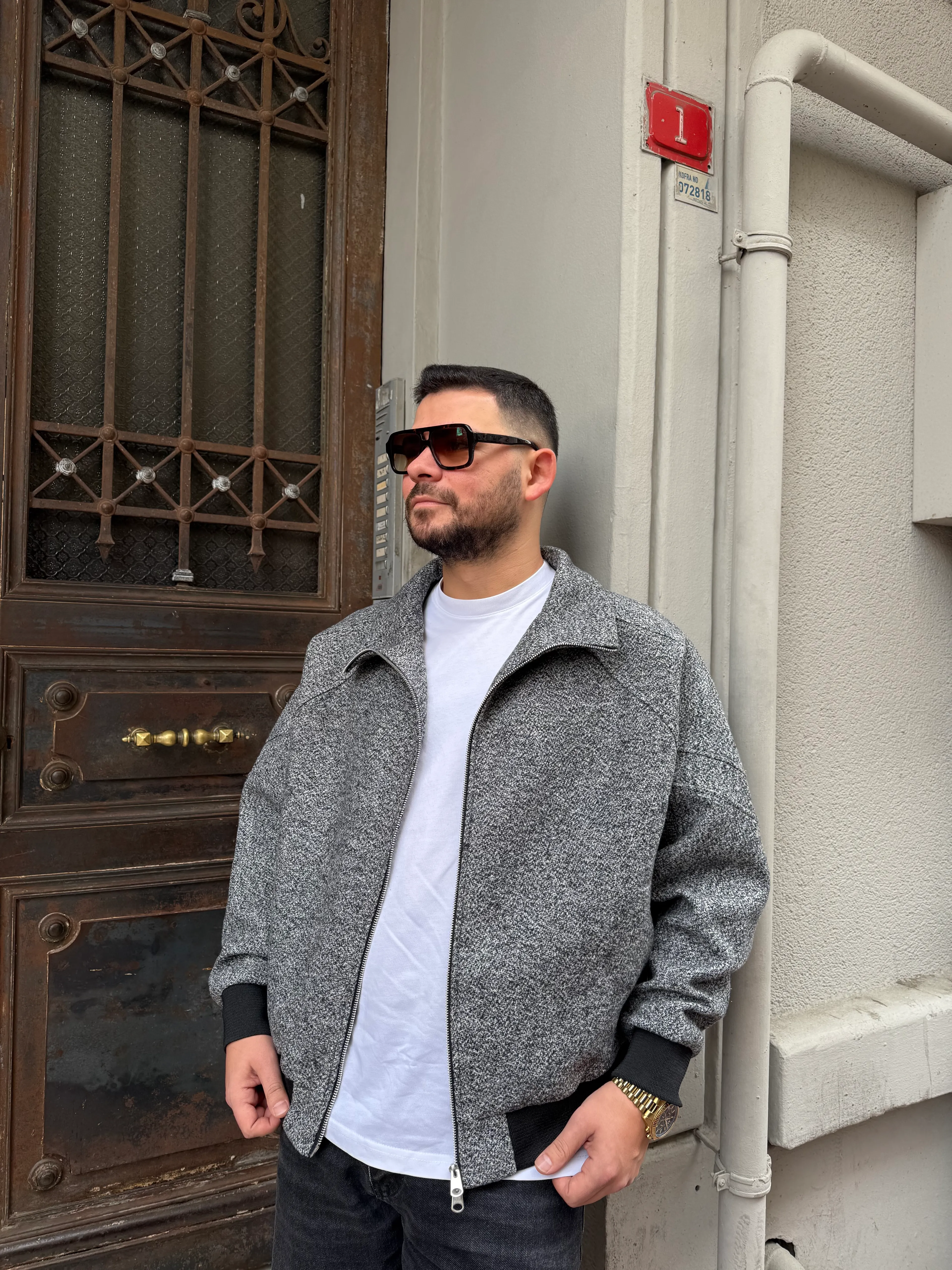 Siyah Kaşe Bomber Oversize Ceket