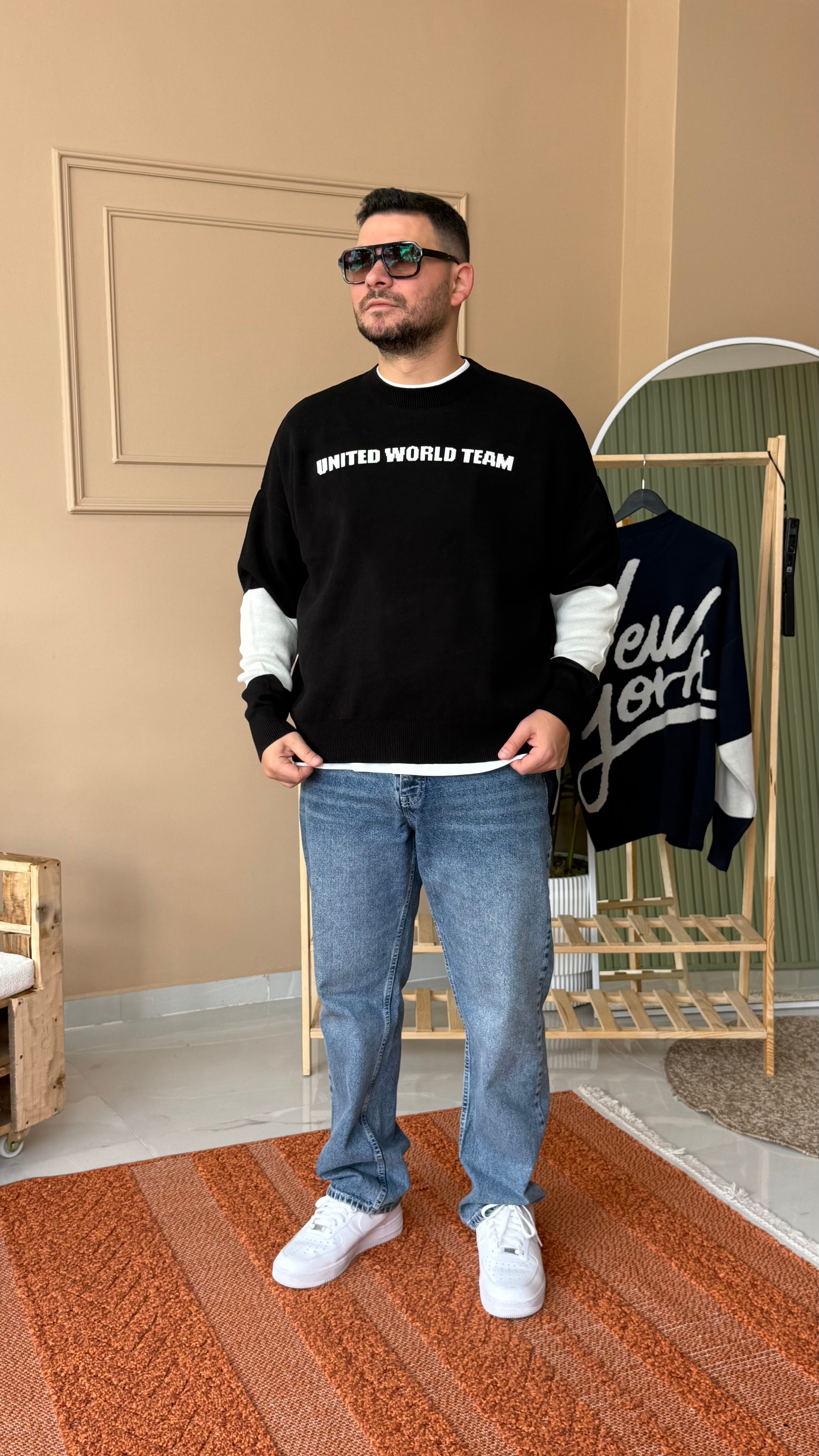 Siyah NY Yazılı Oversize Triko Sweatshirt