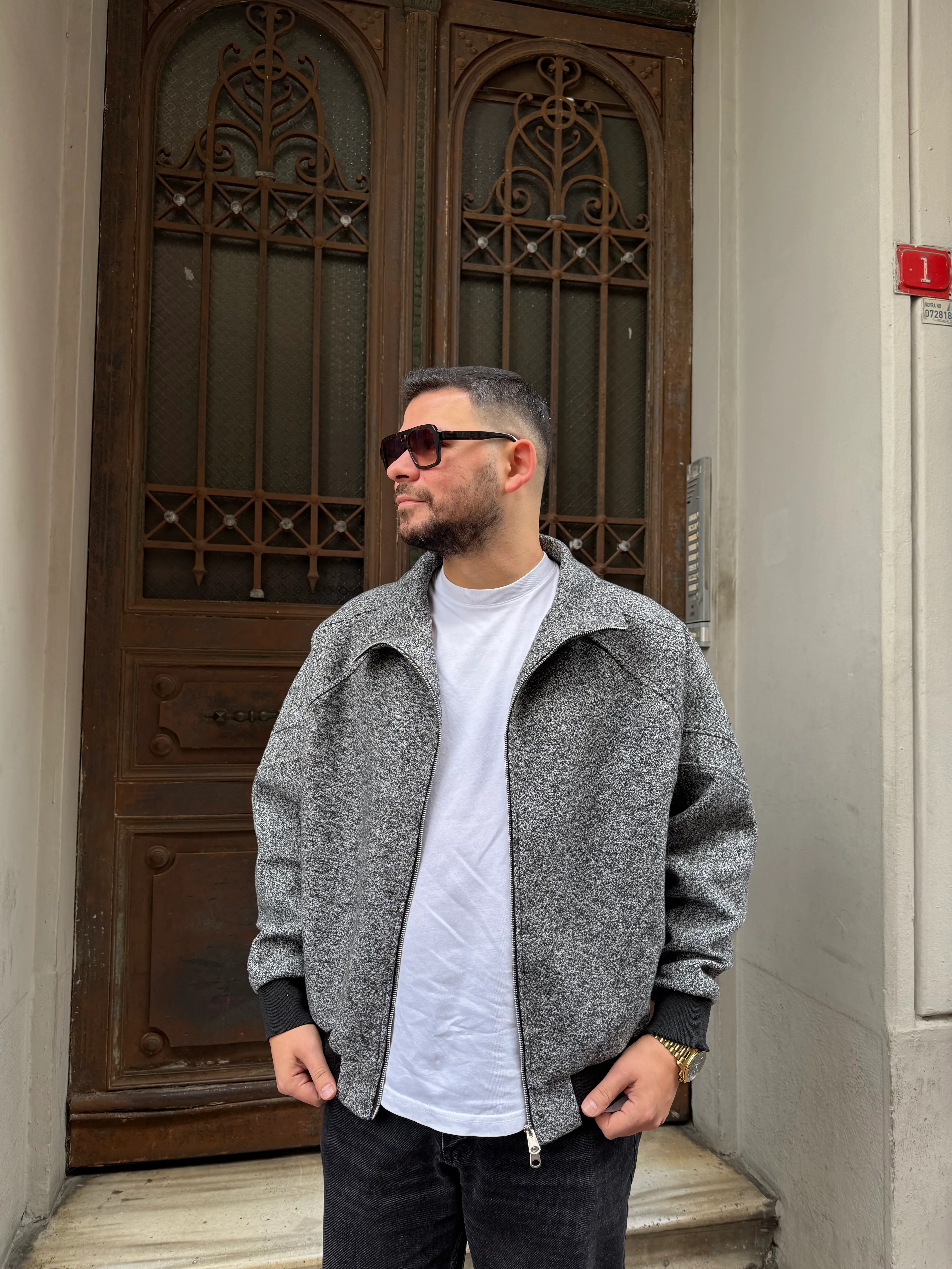 Siyah Kaşe Bomber Oversize Ceket