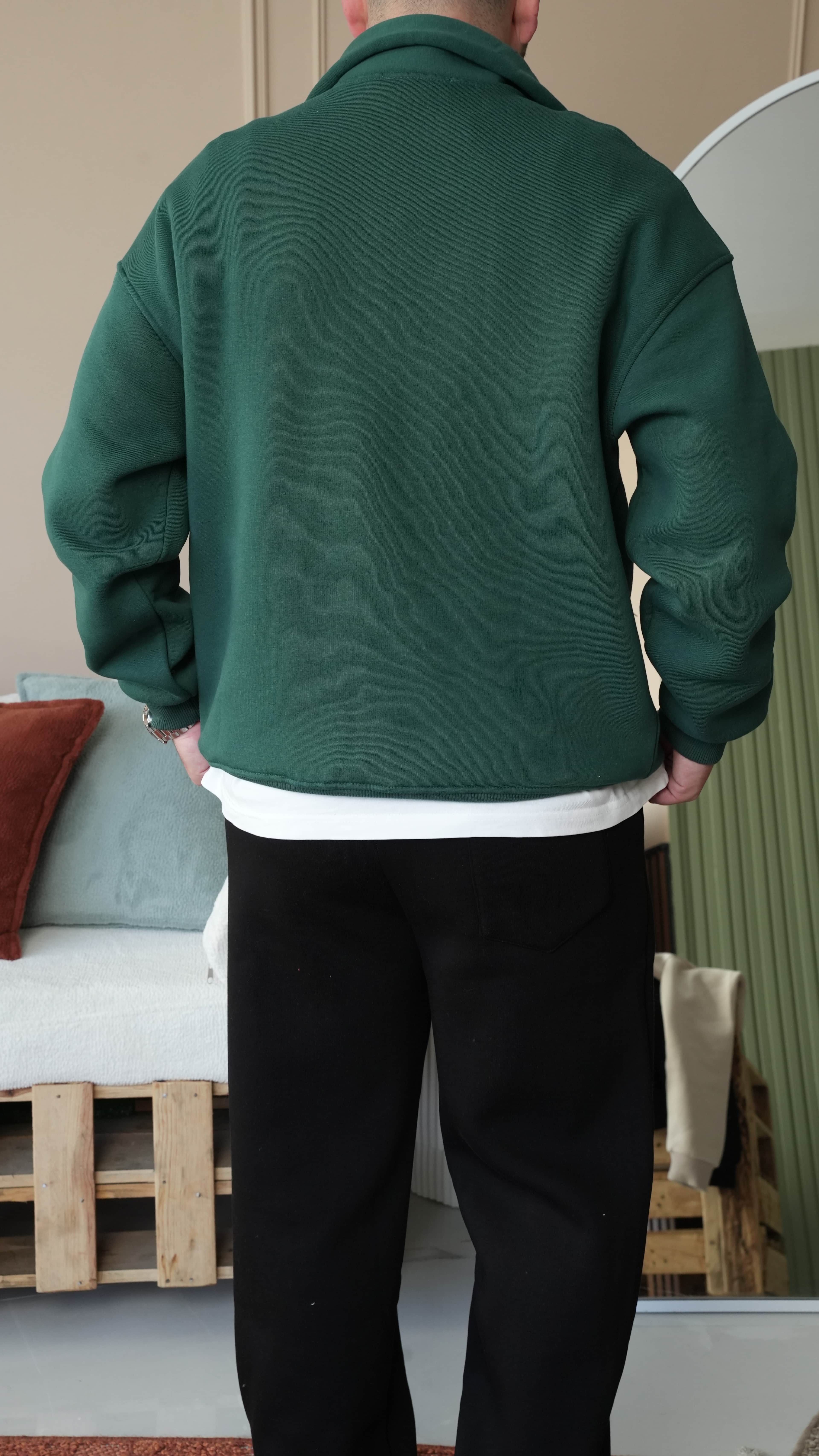 Essence Nakışlı Yarım Fermuarlı Oversize Gri Sweathirt
