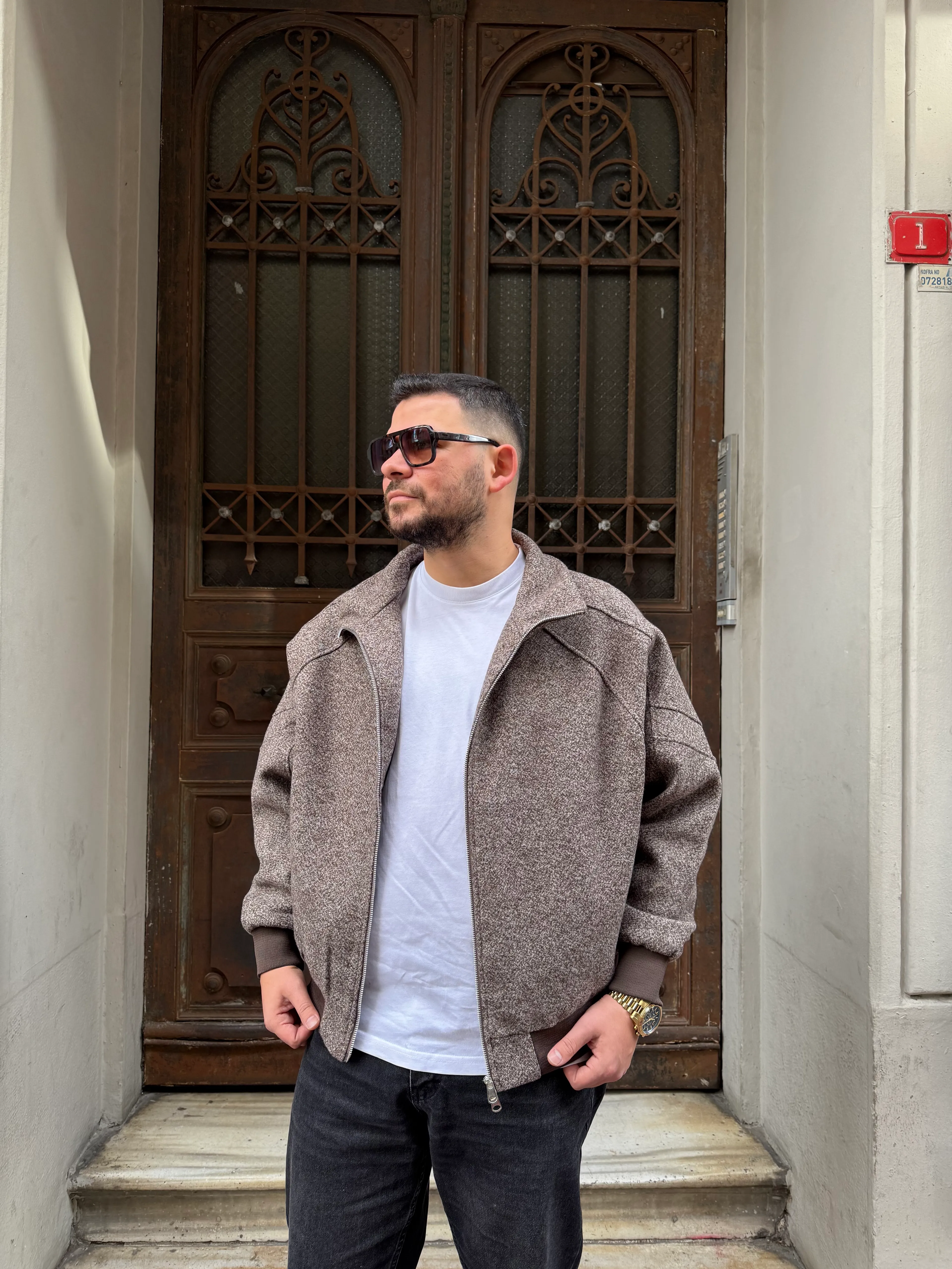 Kahve Kaşe Bomber Oversize Ceket