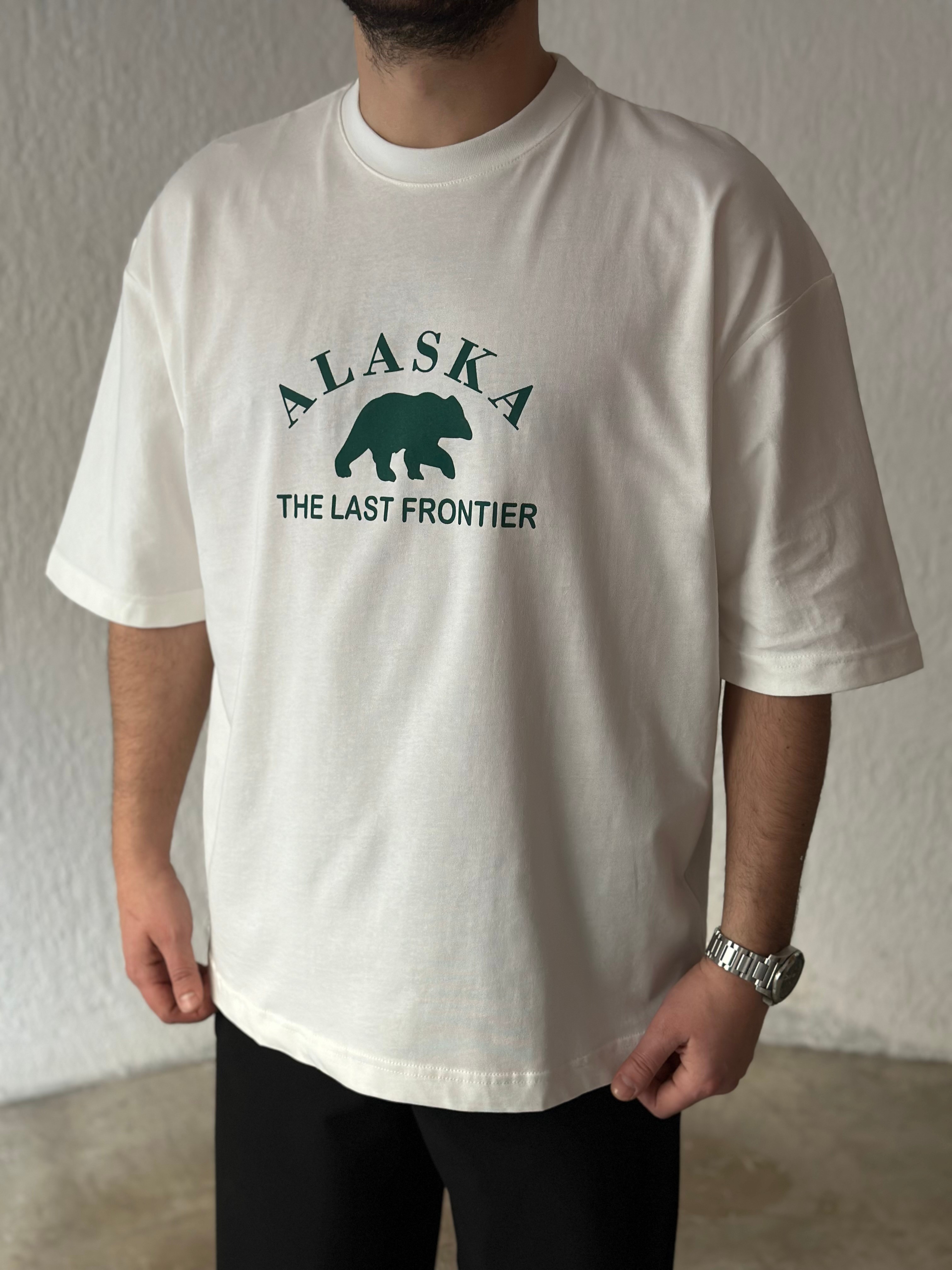 Alaska Baskılı Beyaz Oversize T-Shirt
