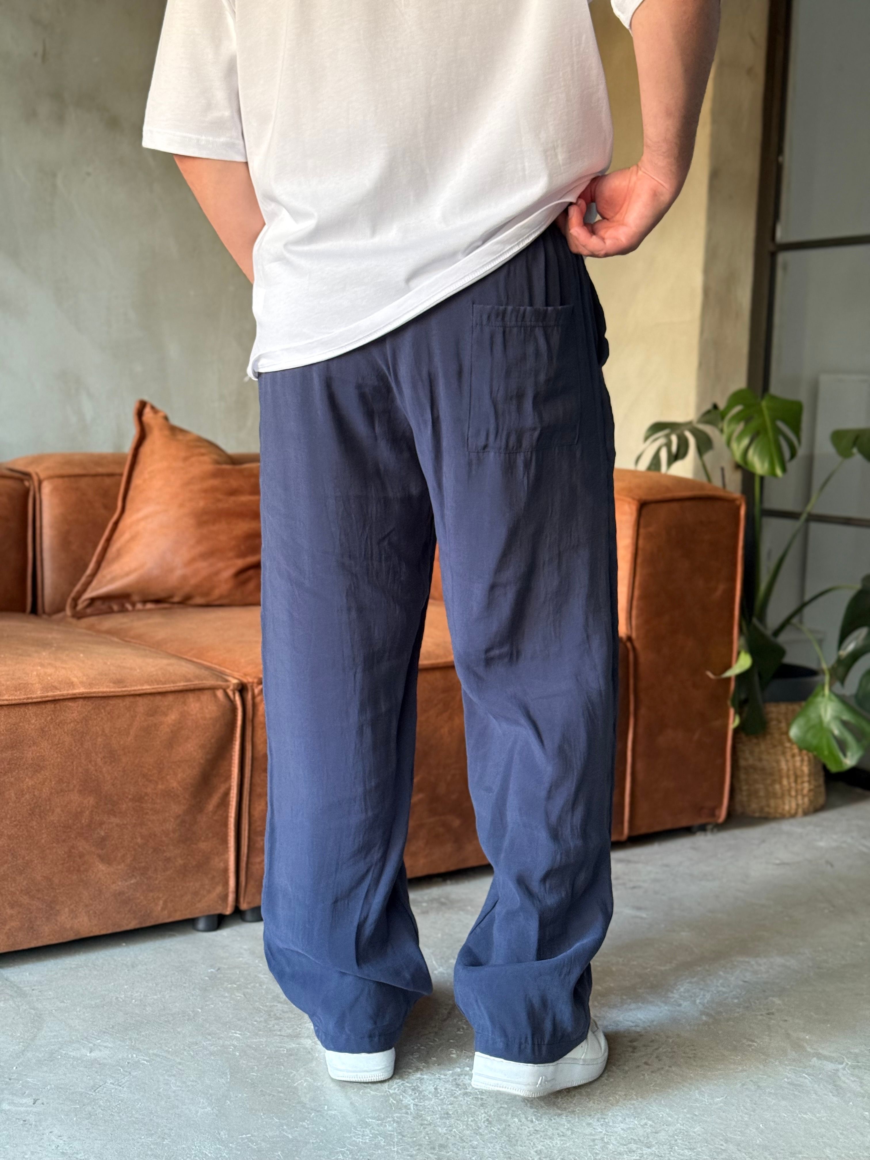 Lacivert Tensel Kumaş Baggy Pantolon