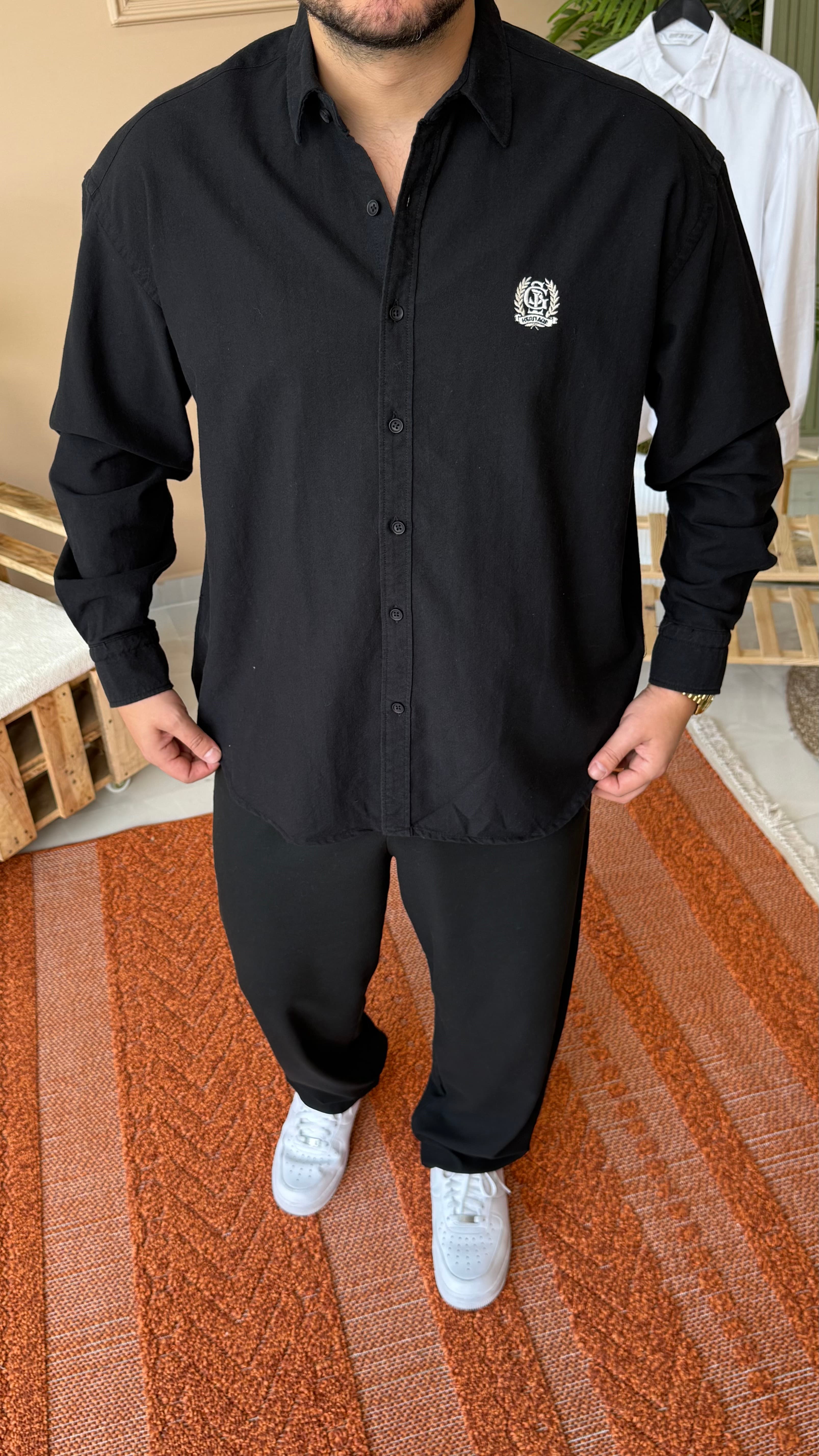 Siyah Nakışlı Oversize Gömlek