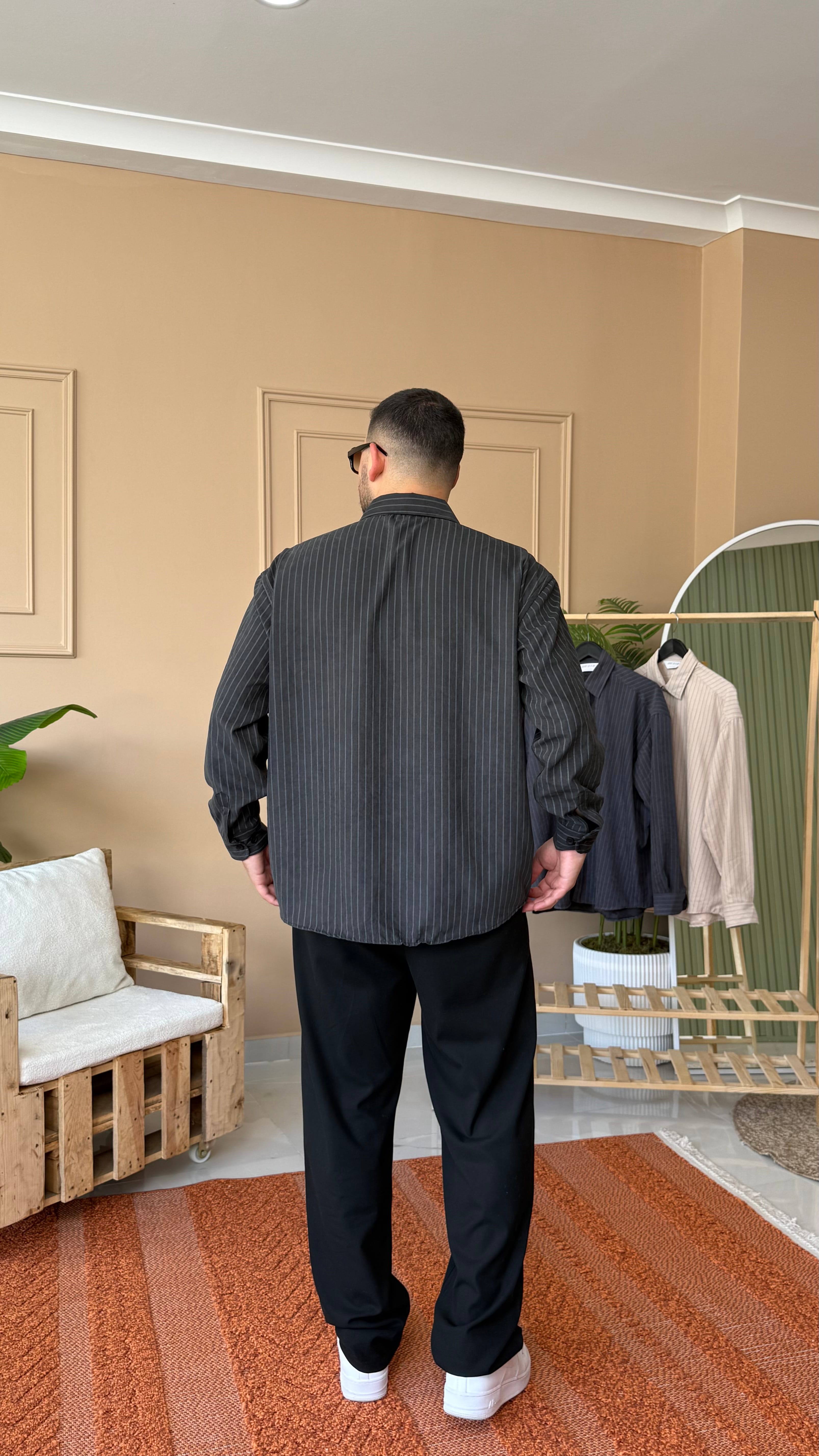 Siyah Kalın Modal Oversize Gömlek