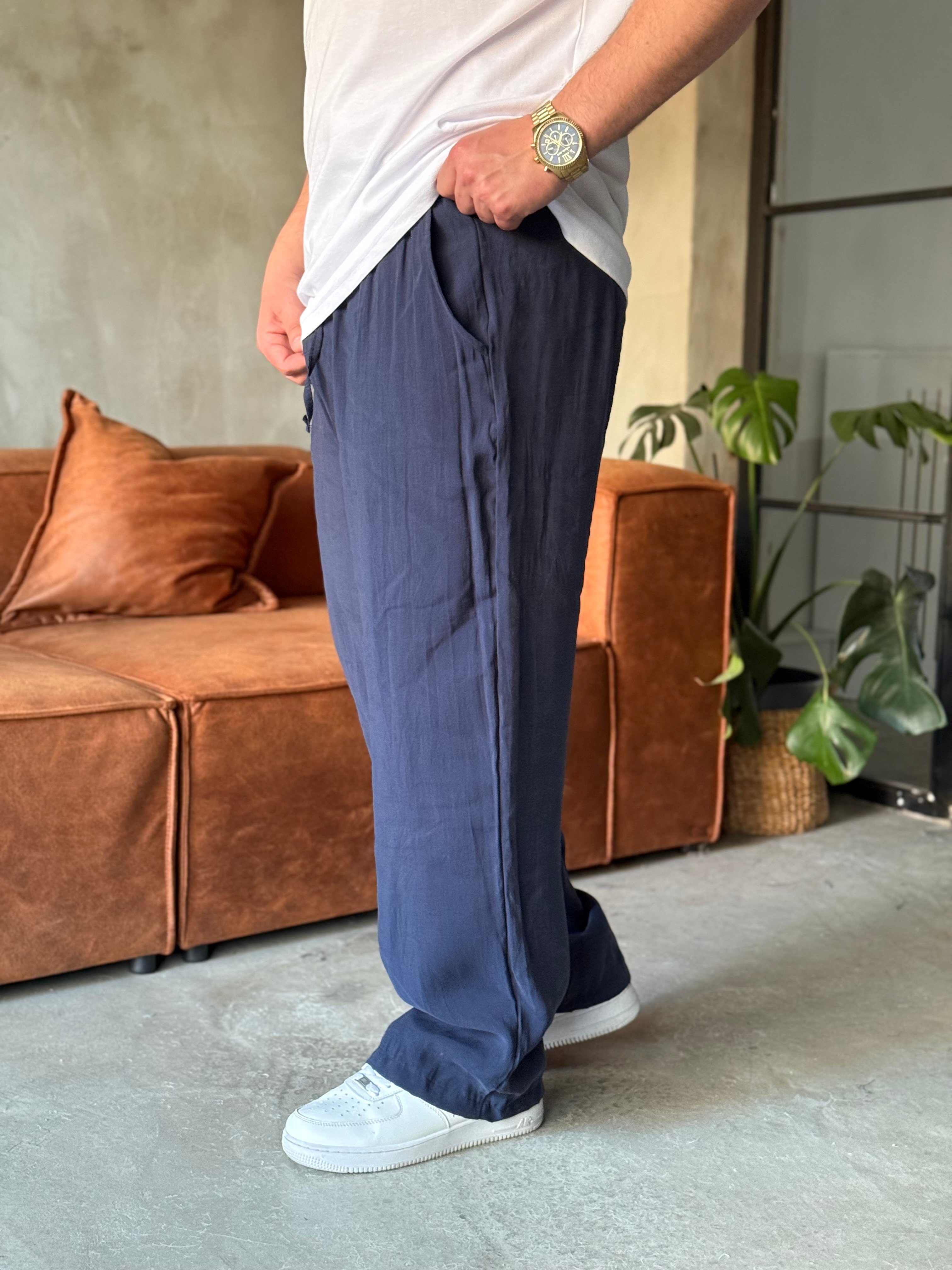 Lacivert Tensel Kumaş Baggy Pantolon