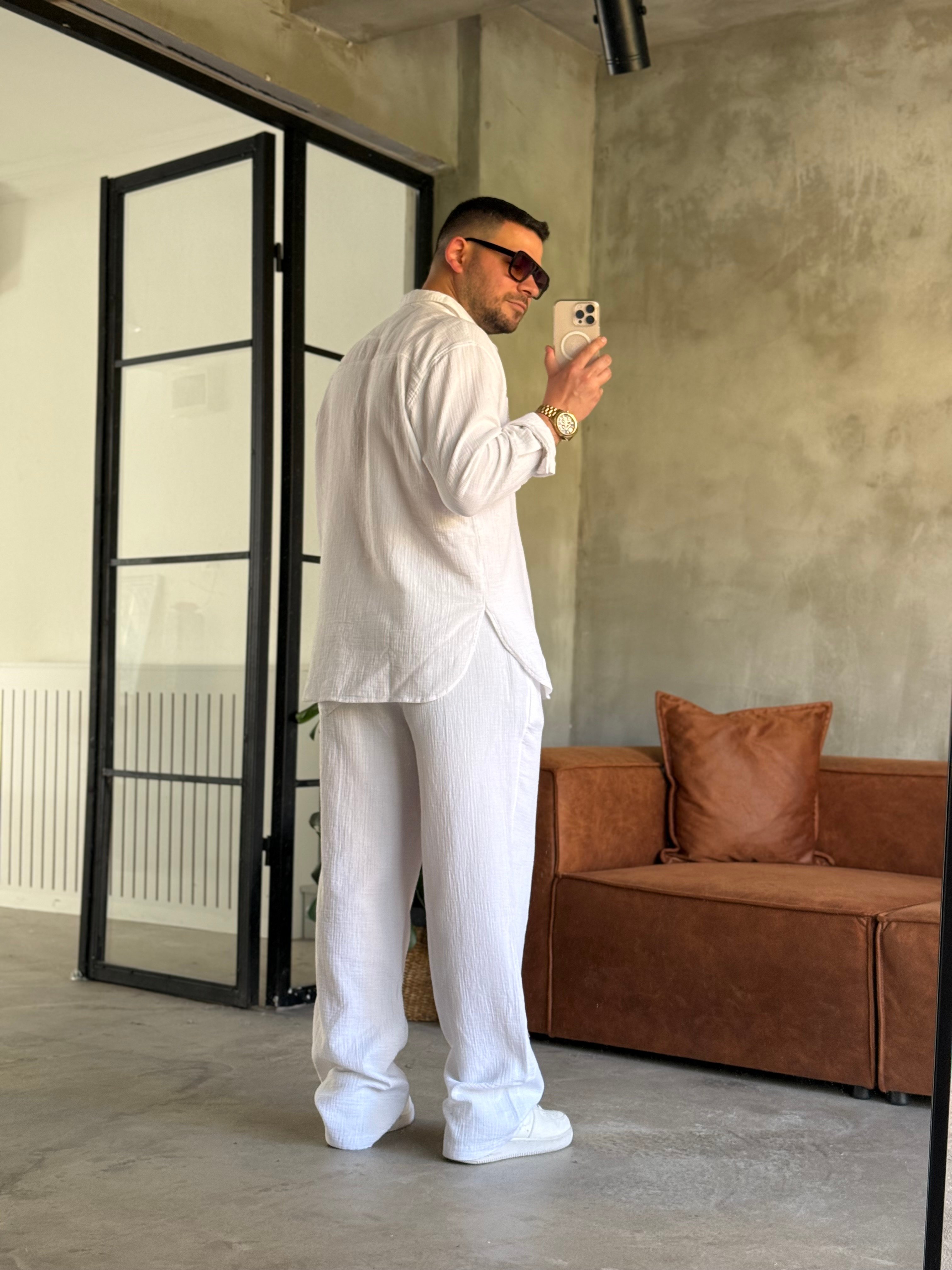 Beyaz Müslin Kumaş Gömlekli Takım