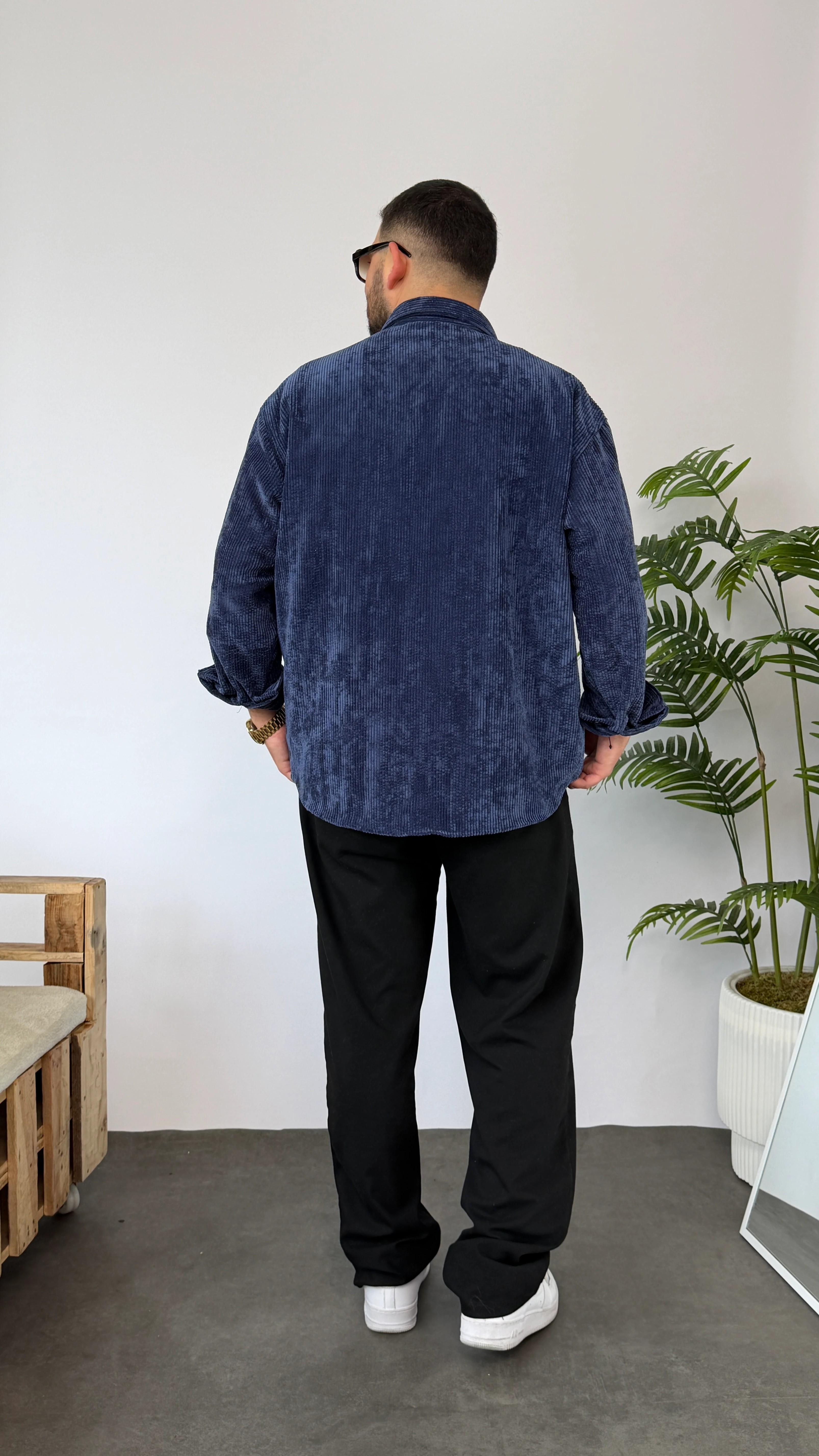 Giesto Lacivert Kadife Oversize Gömlek