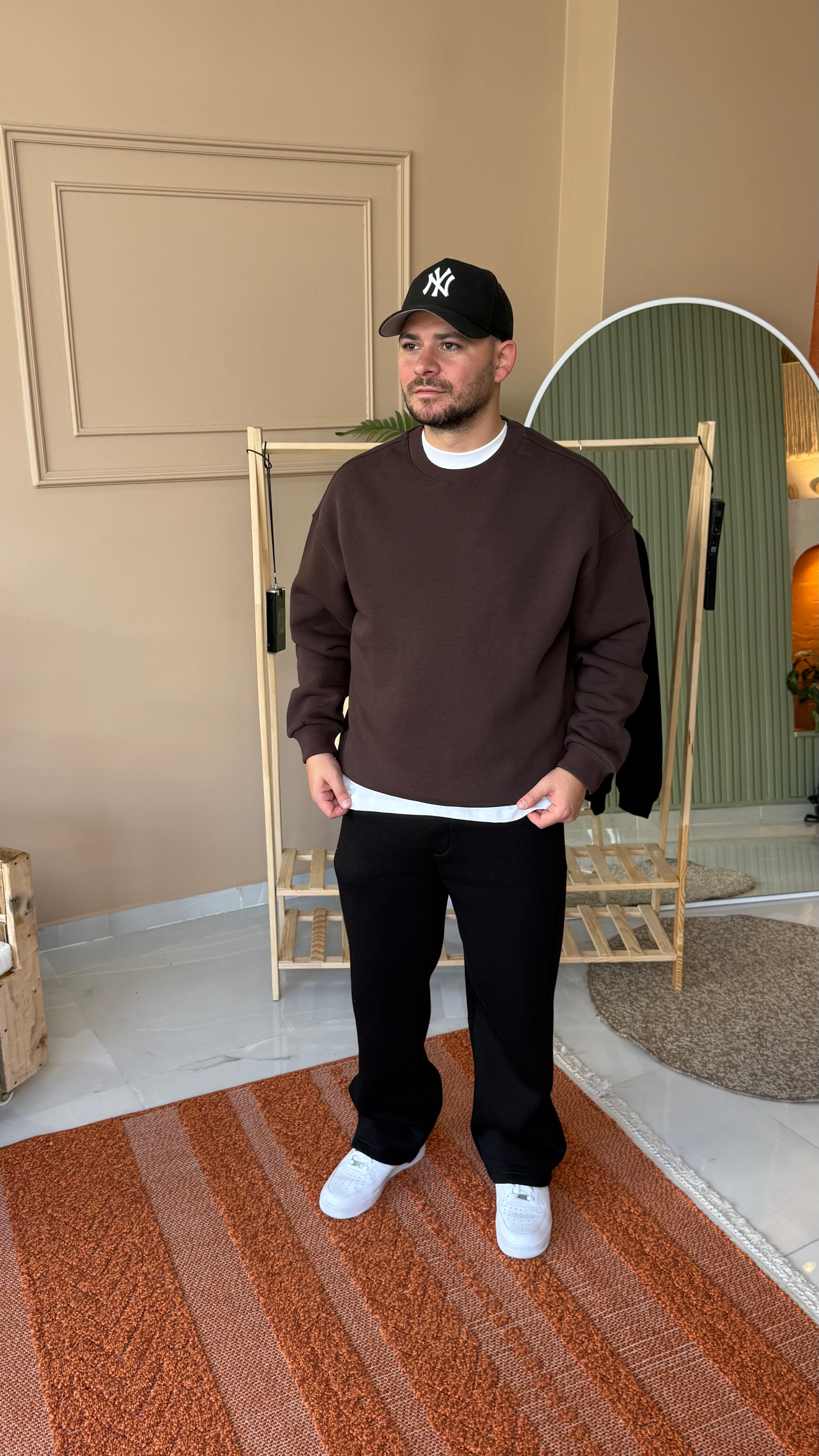 Kahverengi Basic Şardonlu Sweatshirt