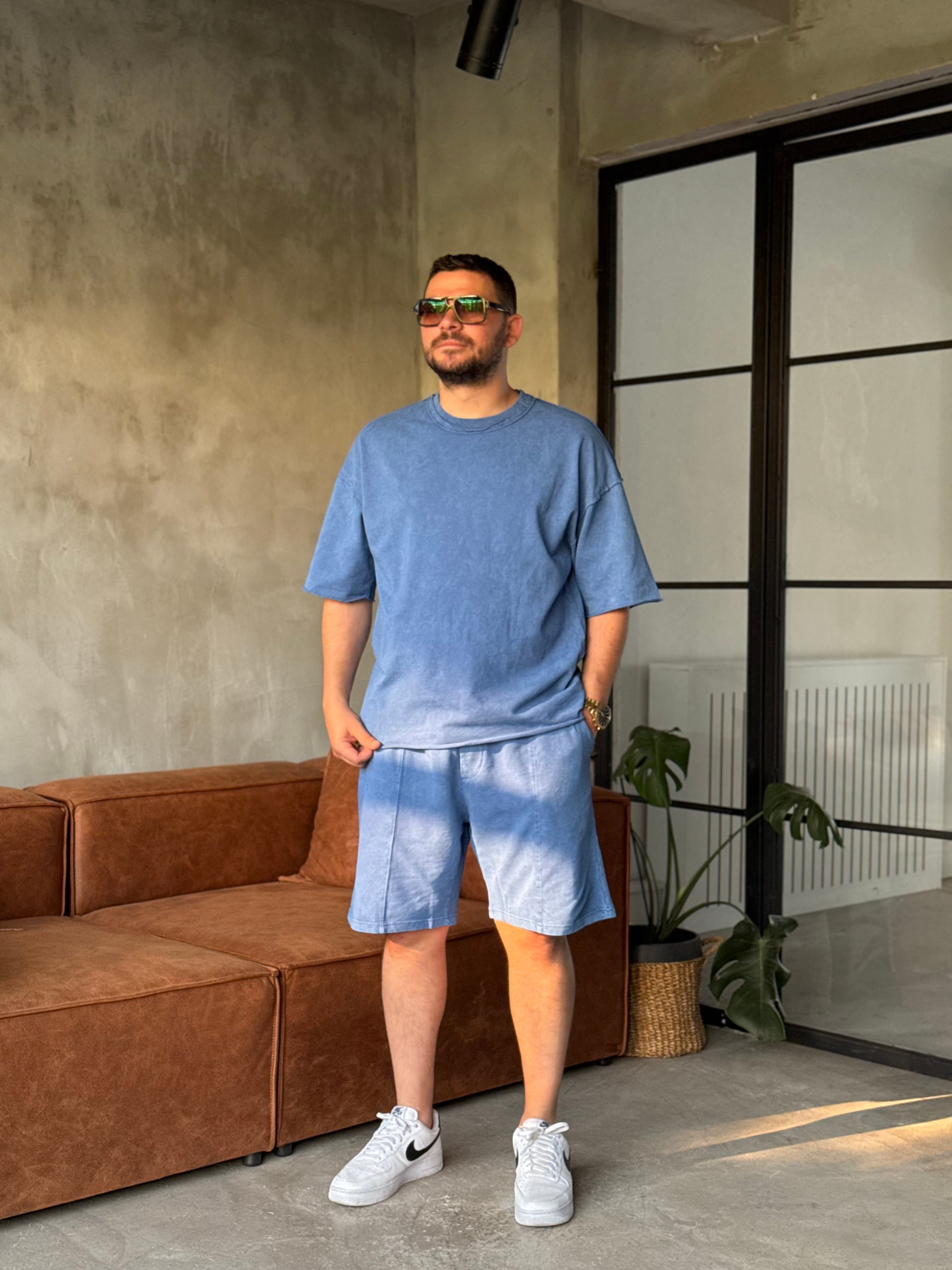 Mavi Oversize Şortlu Takım