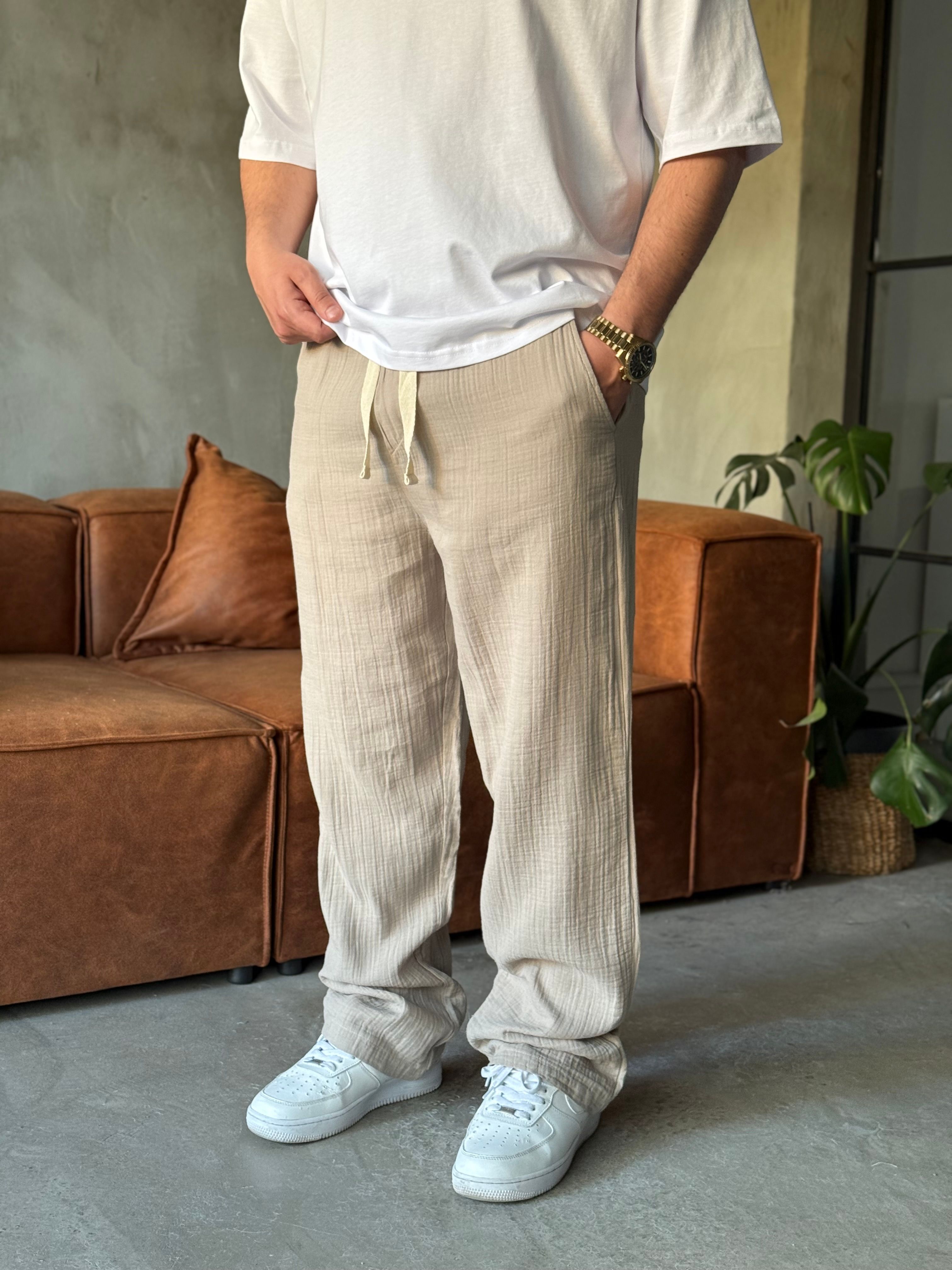 Taş Baggy Pamuklu Müslin Pantolon