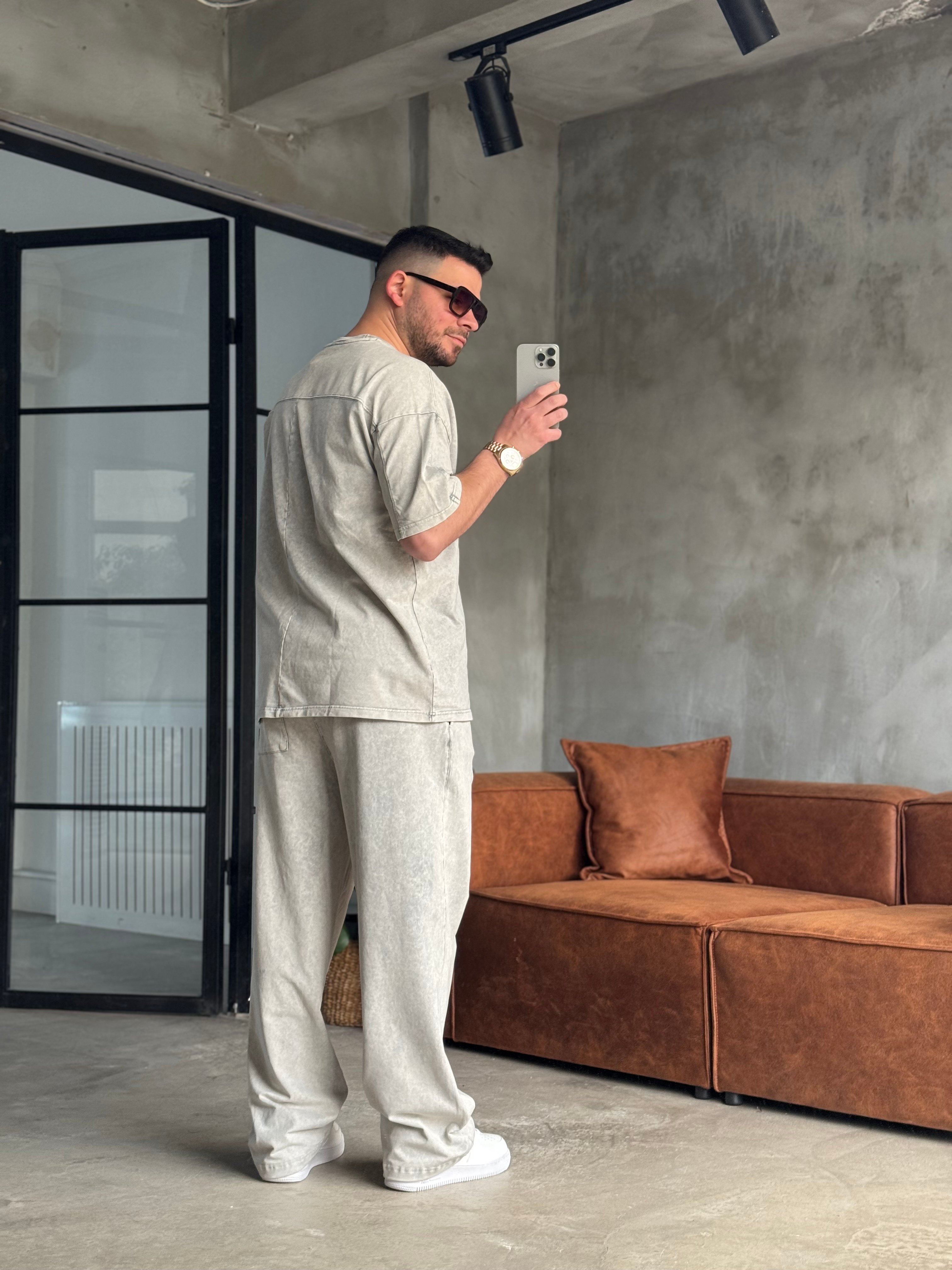 Gri Asit Yıkamalı Oversize Eşofman Takımı