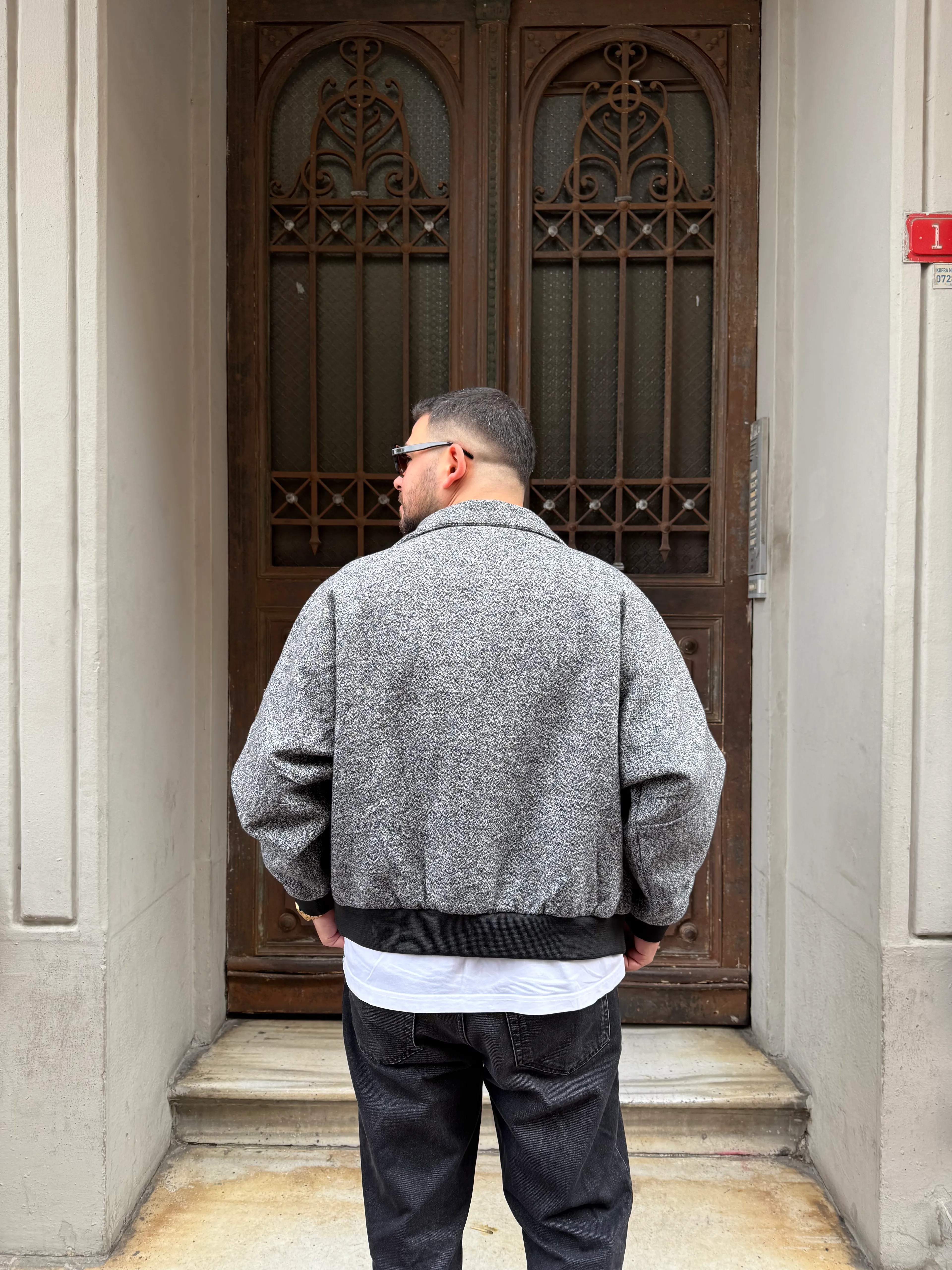 Siyah Kaşe Bomber Oversize Ceket