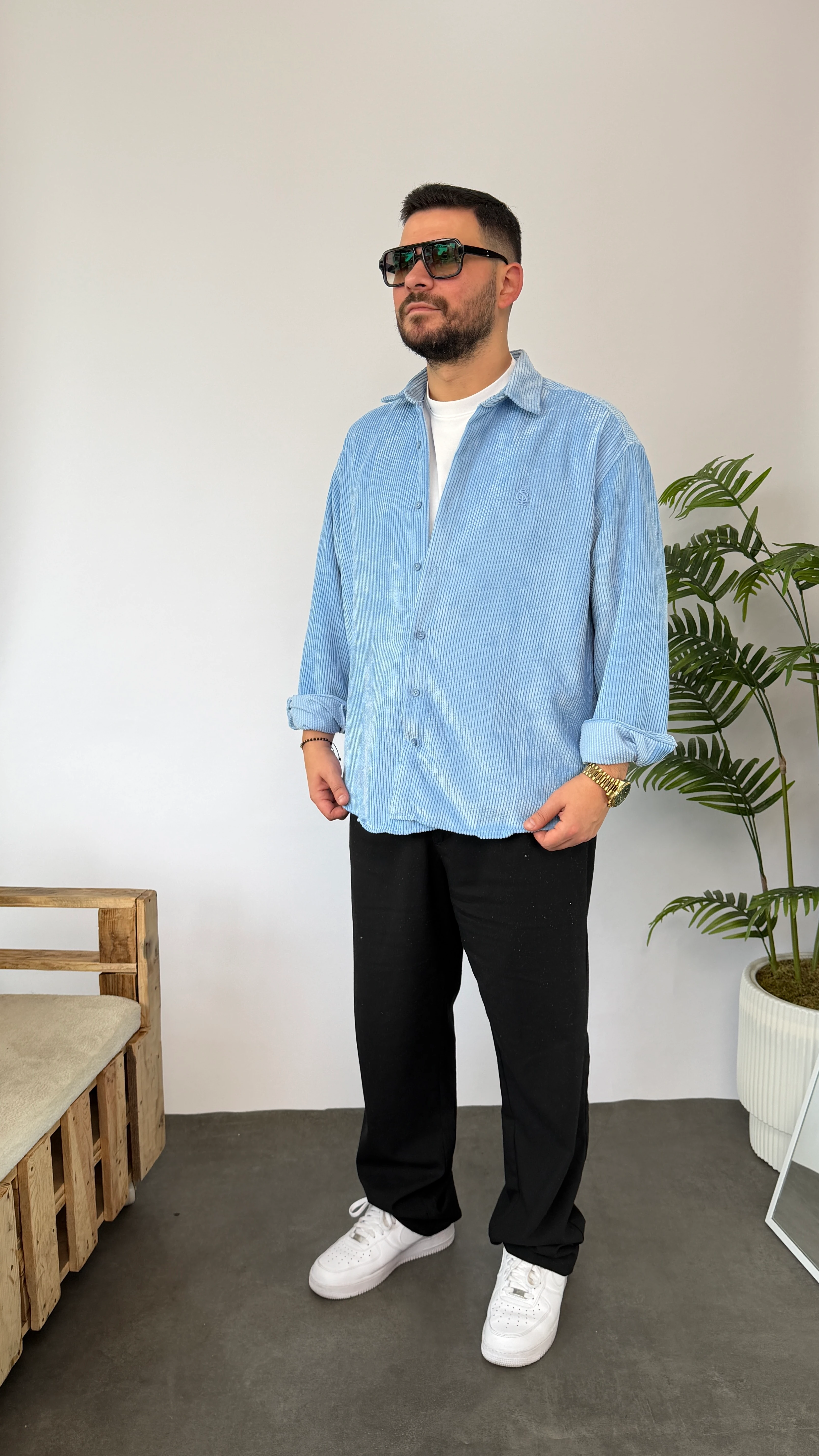 Giesto Bebe Mavisi Kadife Oversize Gömlek