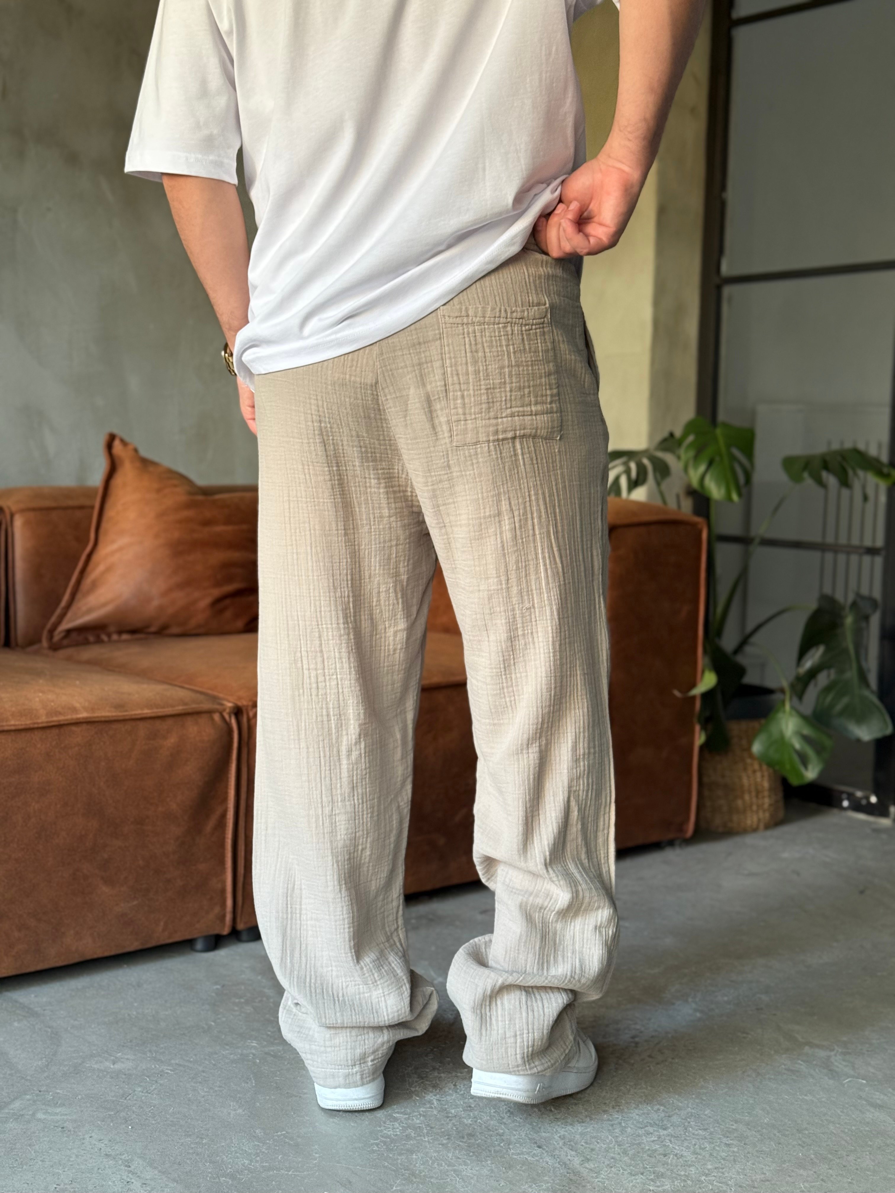 Taş Baggy Pamuklu Müslin Pantolon