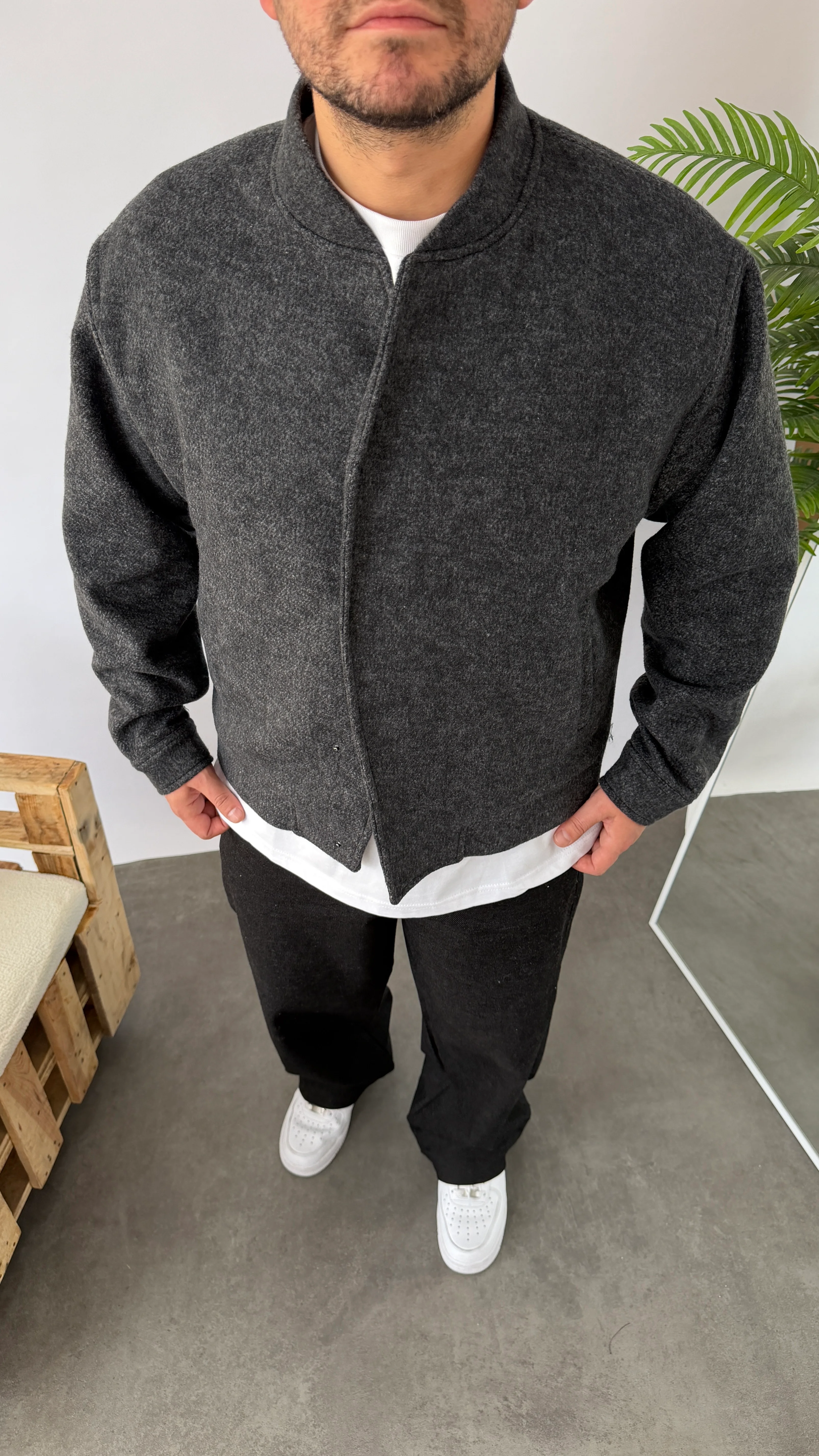 Siyah Kaşe Boxy Fit Ceket