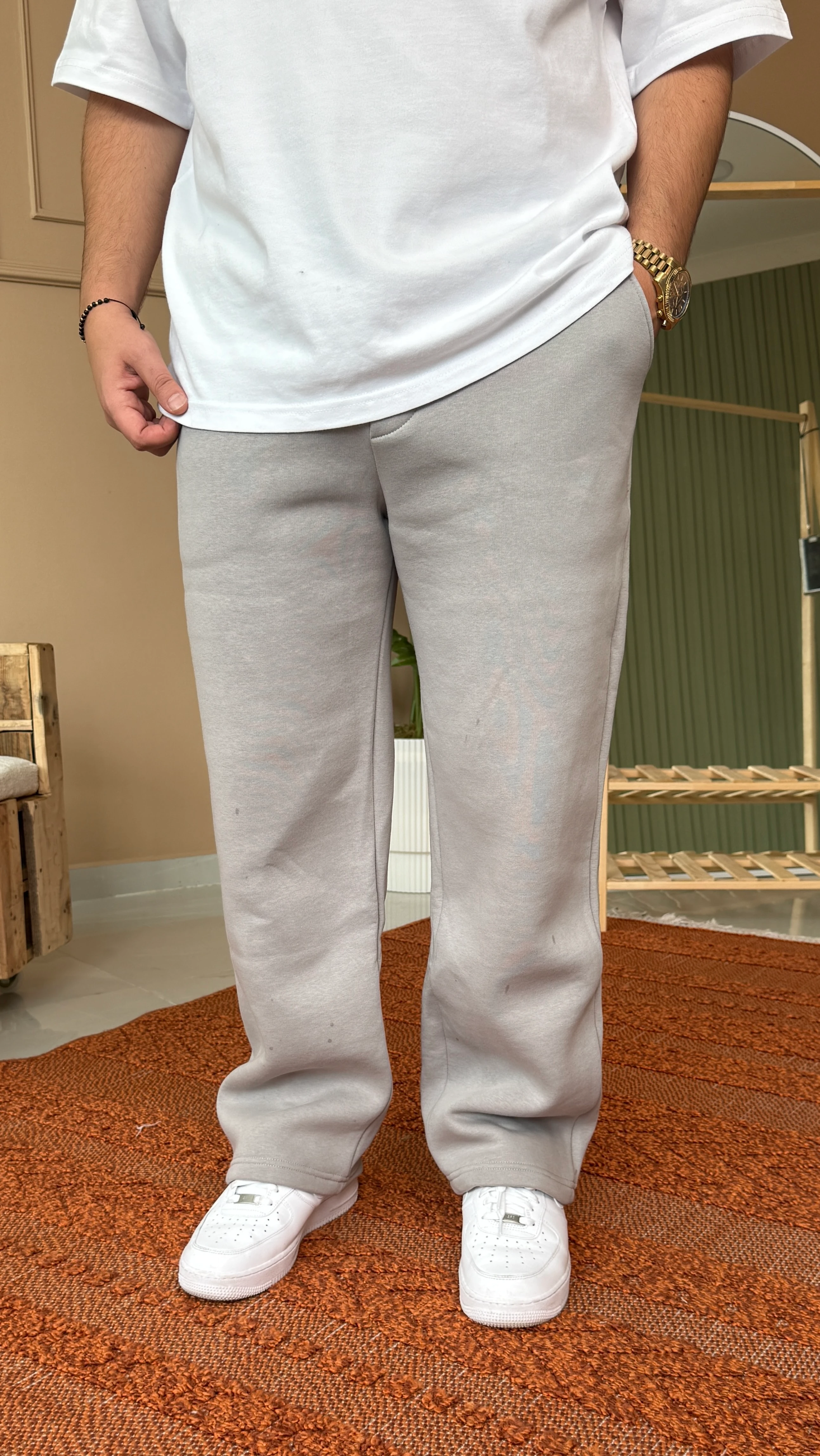 Gri Baggy 3 İplik Şardonlu Eşofman Altı