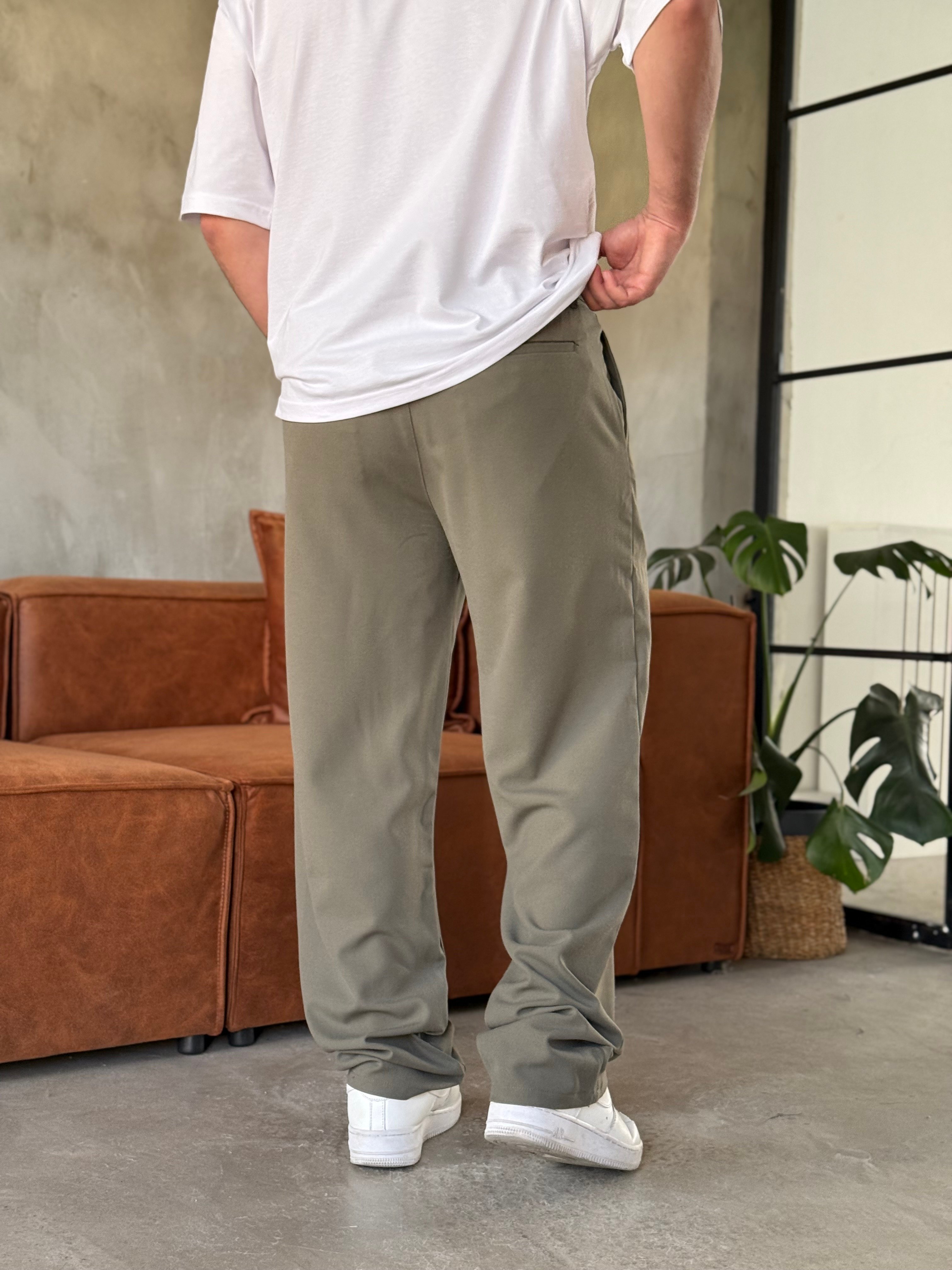 Haki Baggy Kalıp Kumaş Pantolon