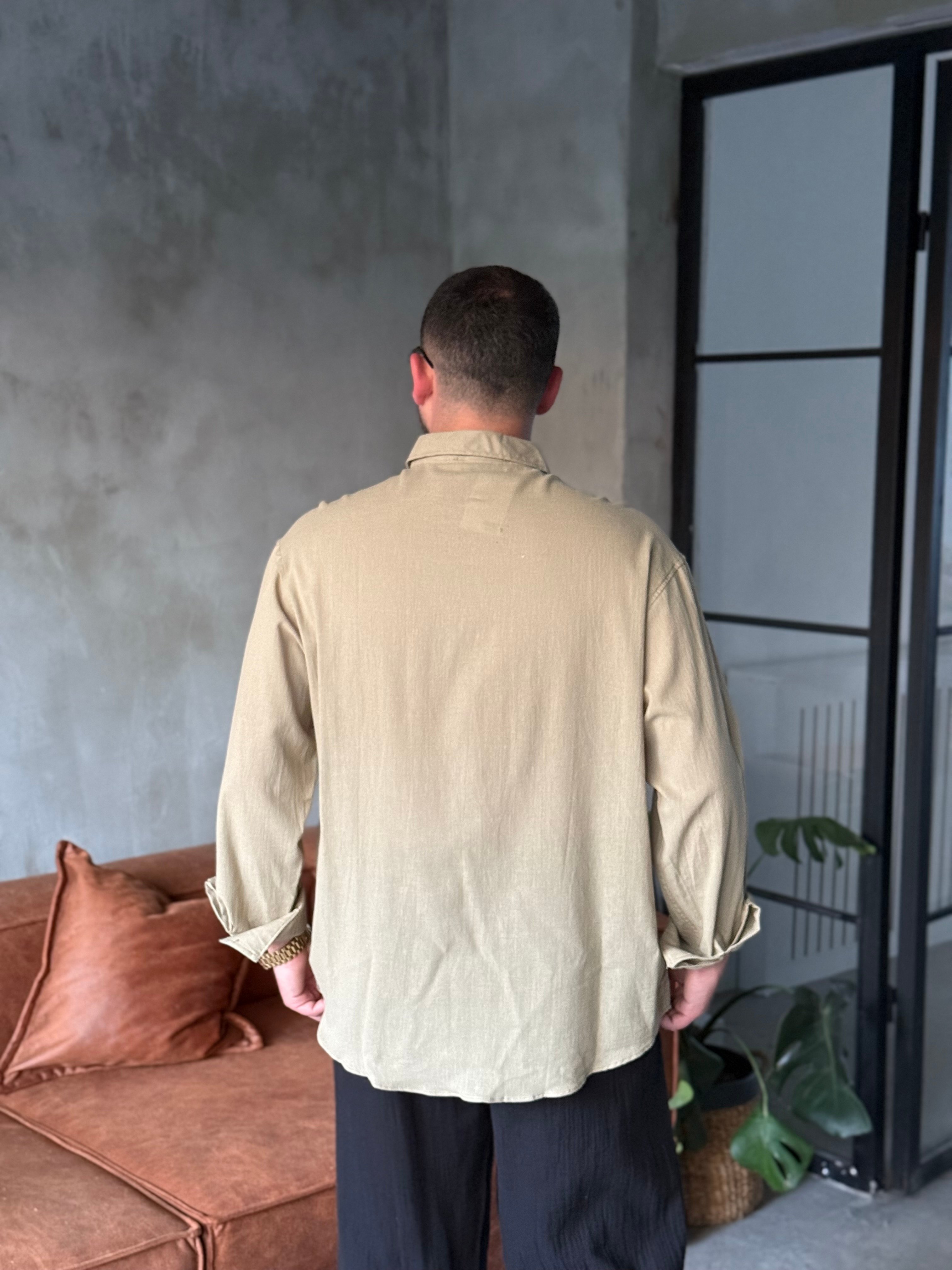 Yeşil Keten Oversize Gömlek