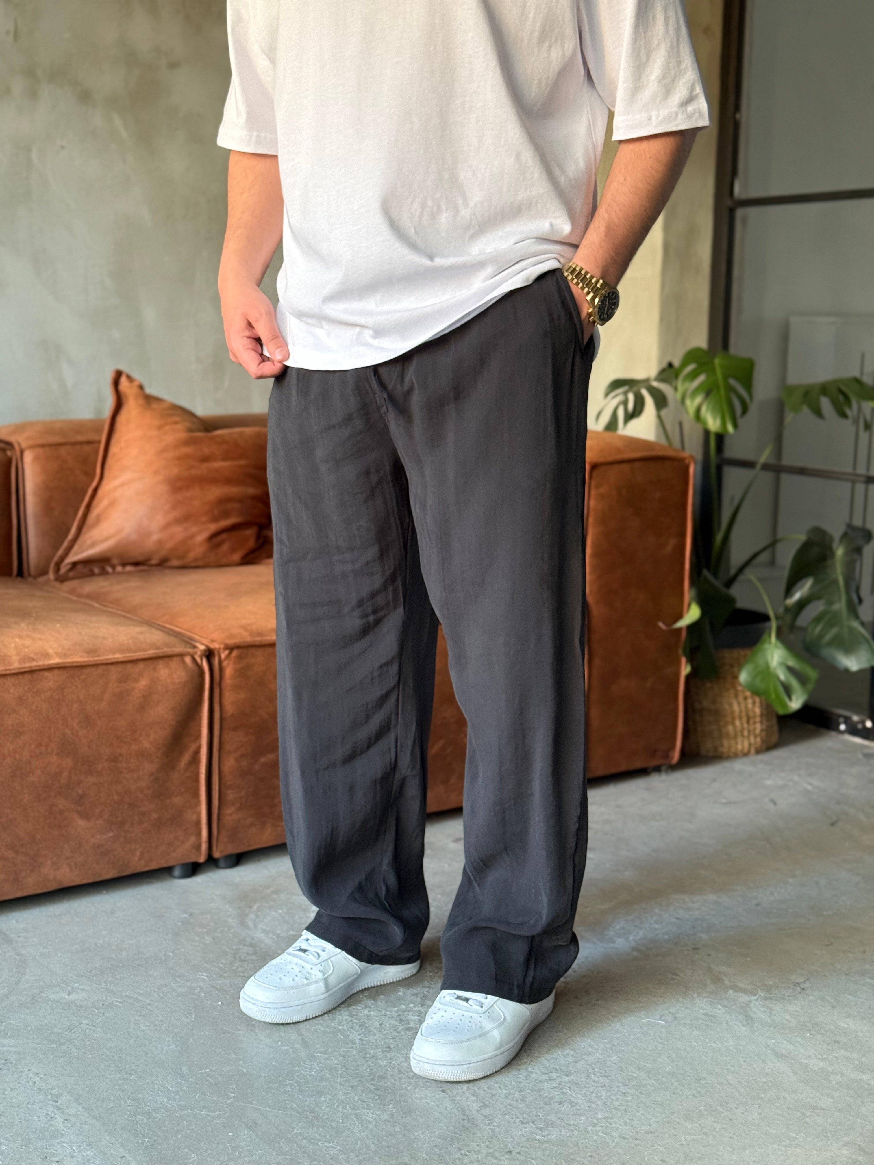 Siyah Tensel Kumaş Baggy Pantolon