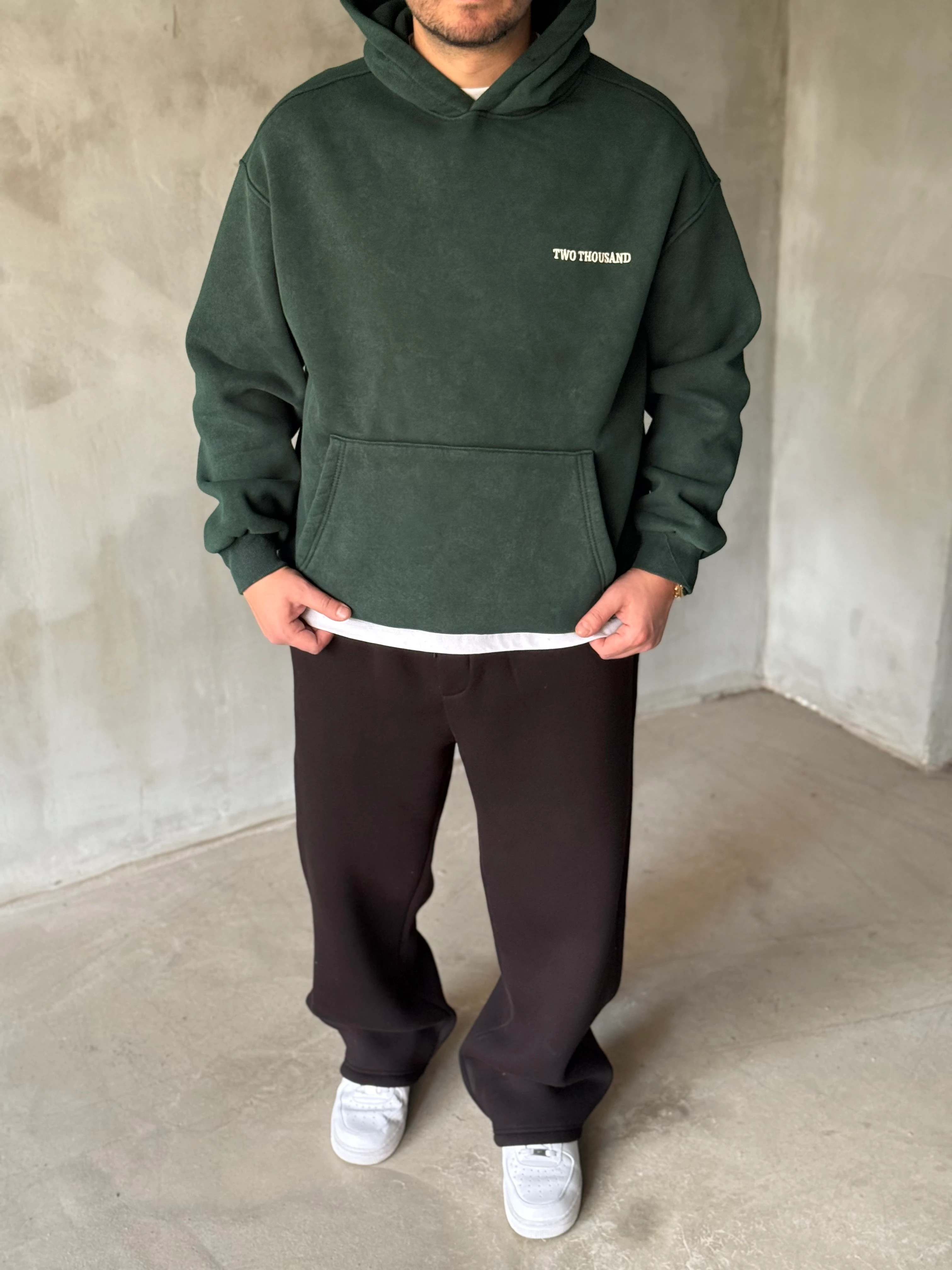 Haki Yıkamalı 2000 Patchli Yıkamalı Oversize Sweatshirt