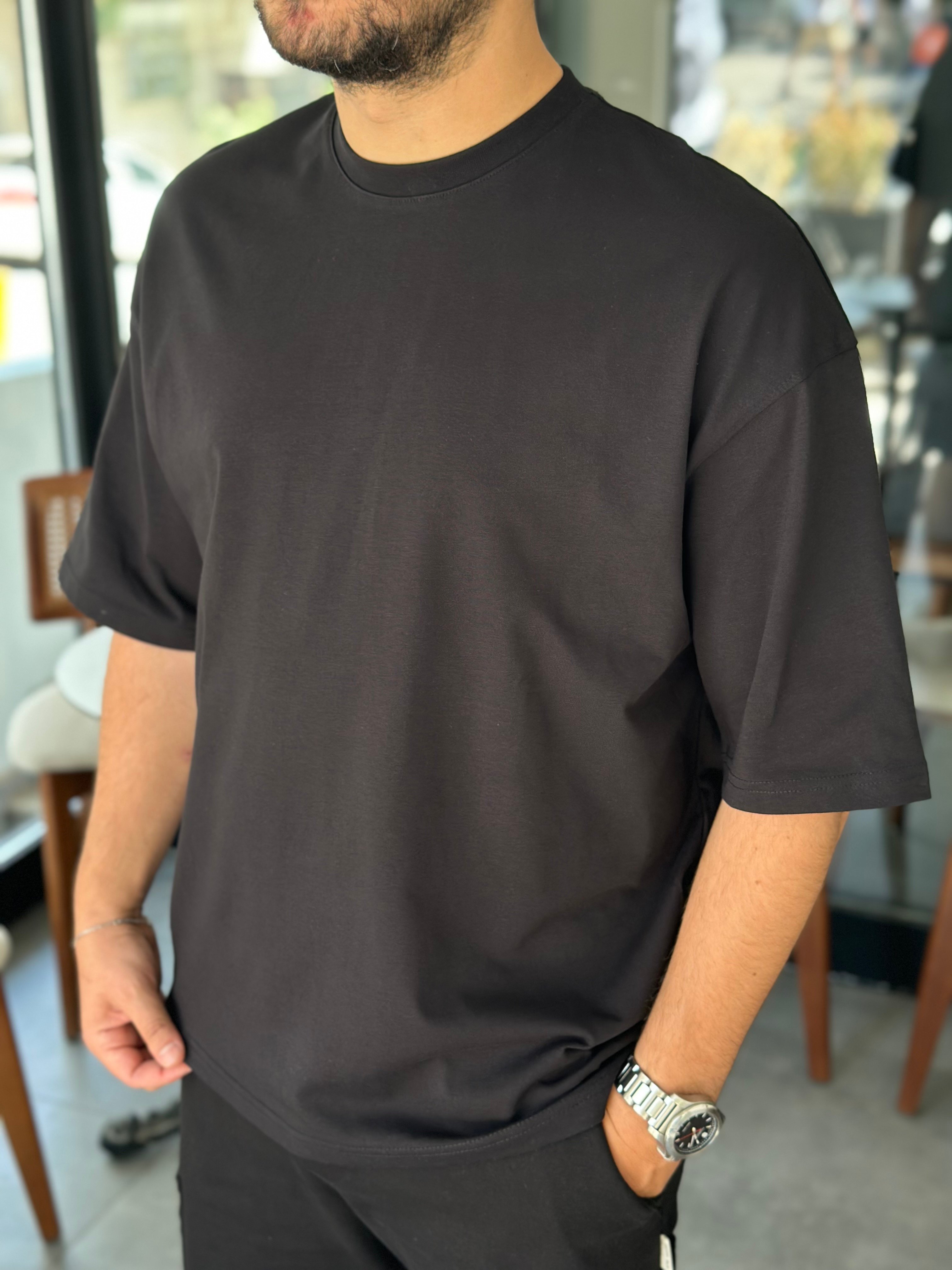 Siyah Oversize Basic Pamuklu T-Shirt