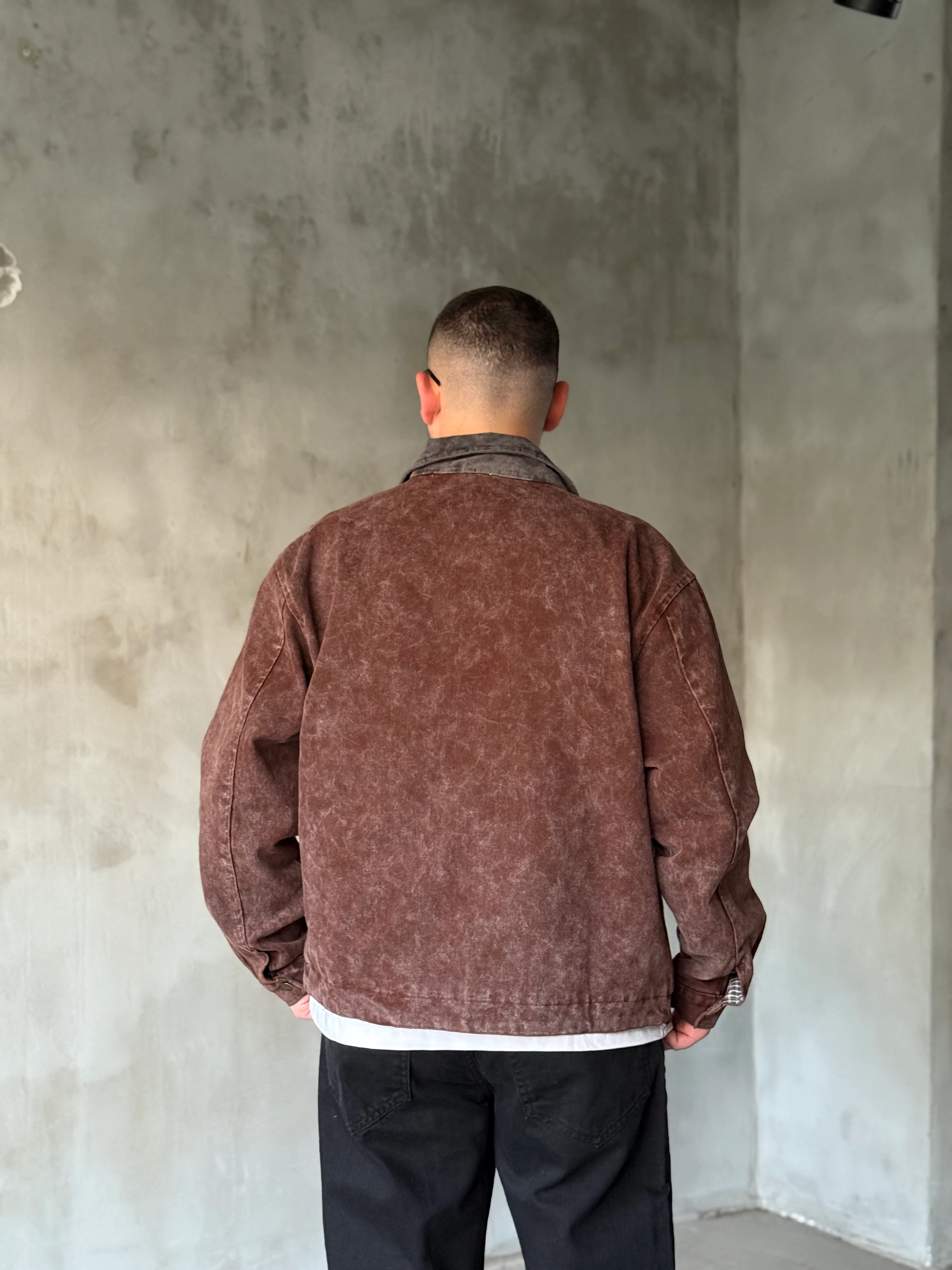 Kahverengi Yıkamalı Ekose Detaylı Kot Ceket