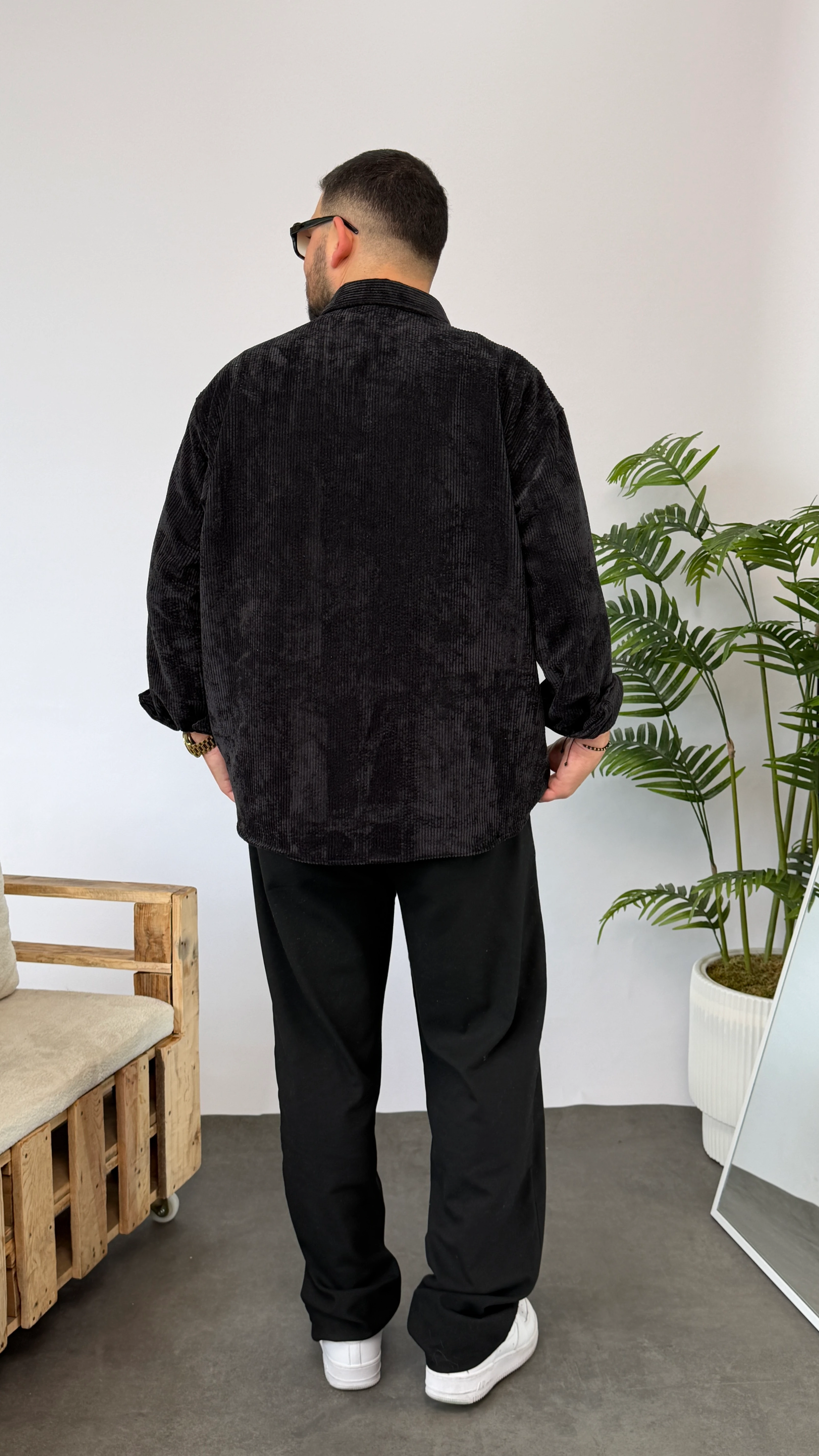 Giesto Siyah Kadife Oversize Gömlek