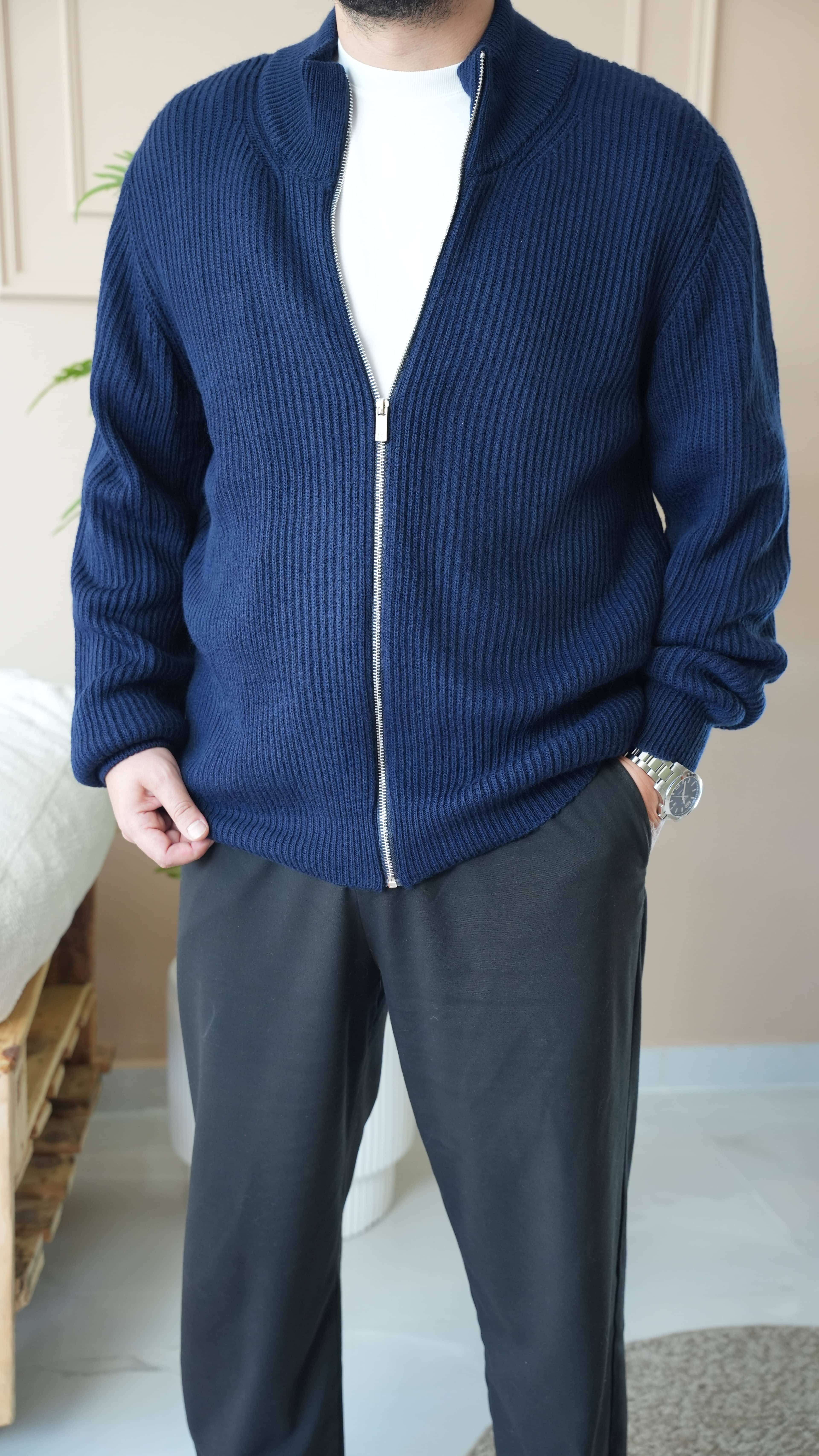 Oversize Tam Fermuarlı Triko Kazan