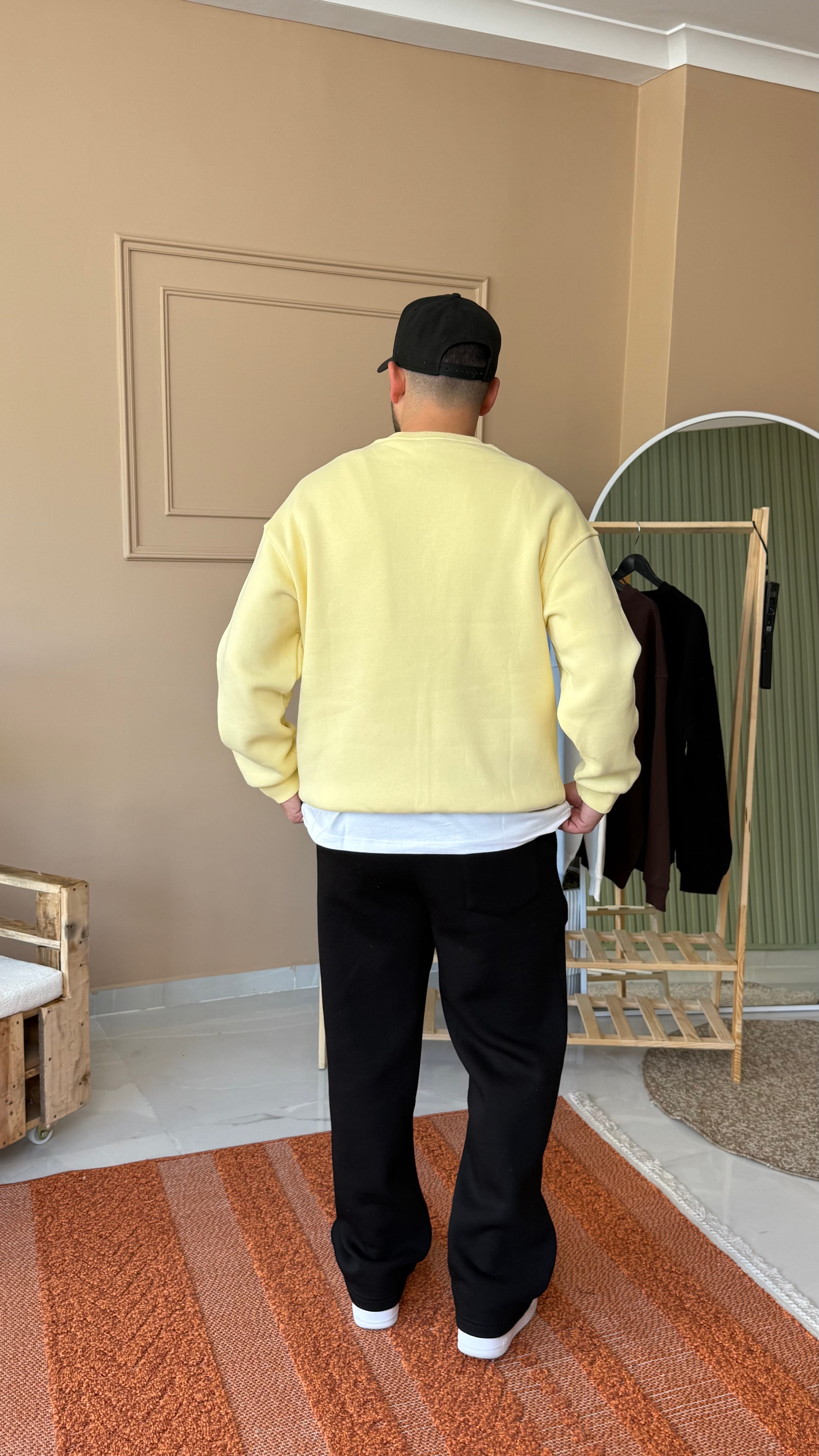 Sarı Basic Şardonlu Sweatshirt