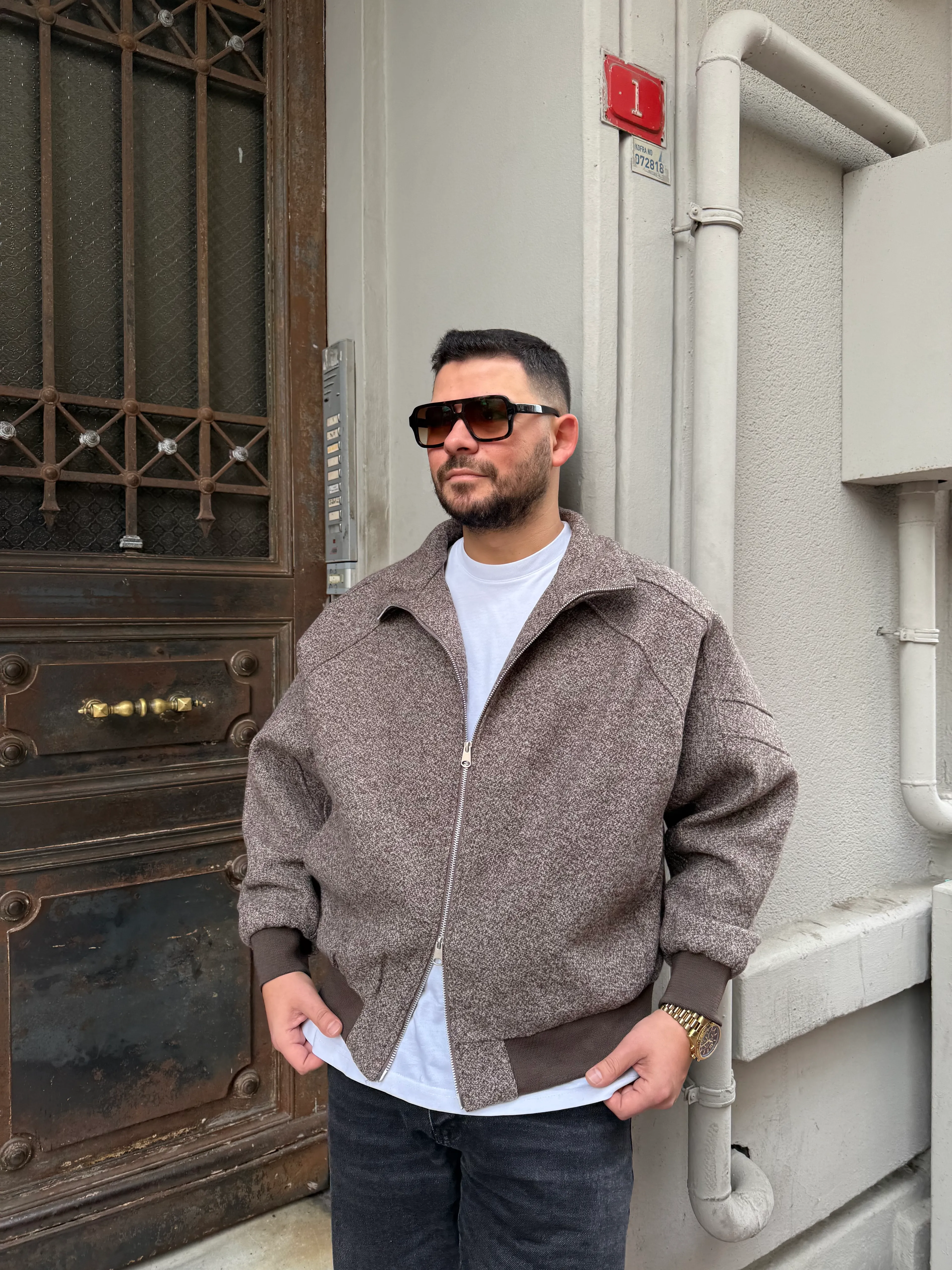 Kahve Kaşe Bomber Oversize Ceket