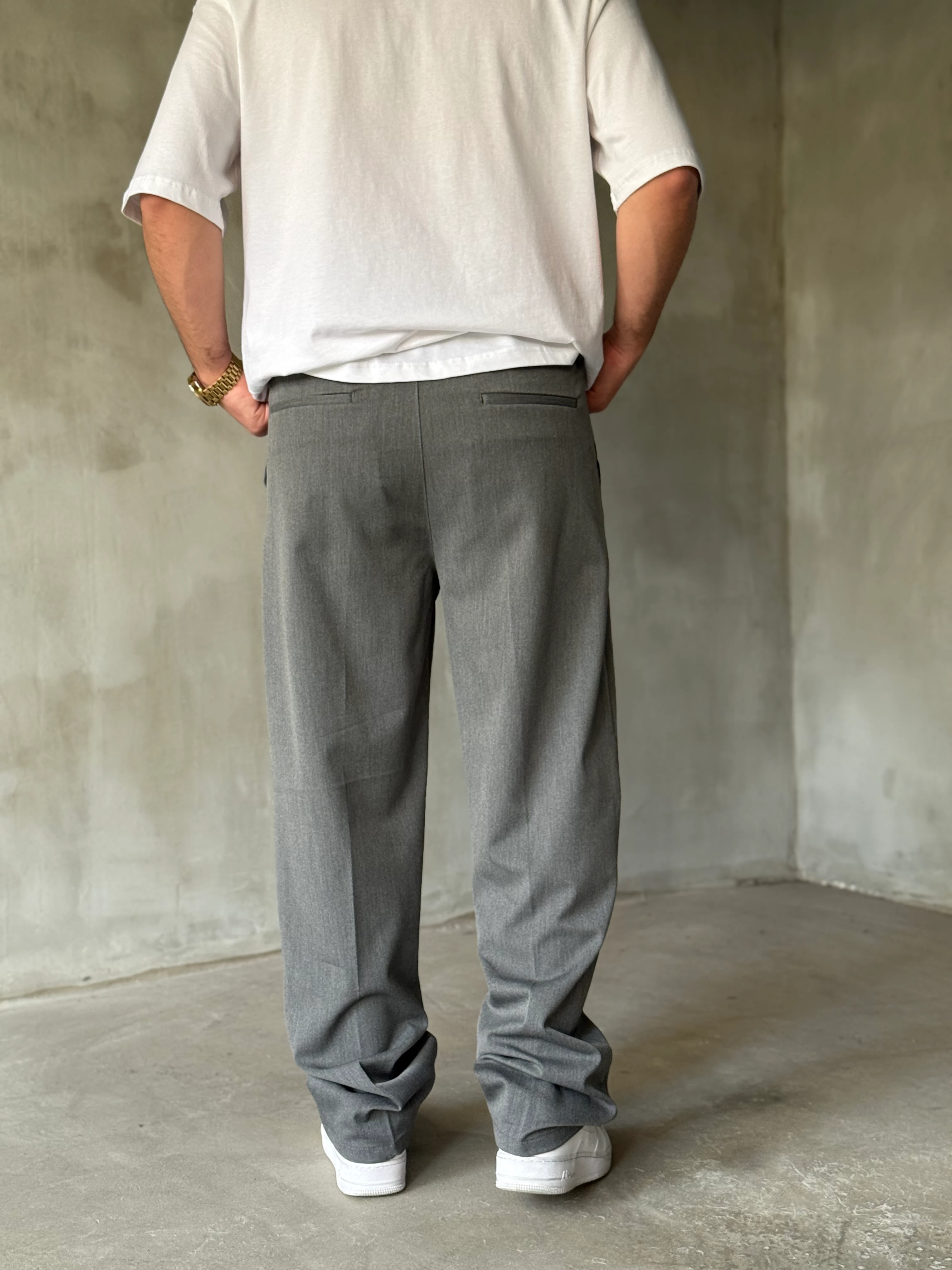 Gri Pileli Kışlık Kumaş Baggy Kumaş Pantolon