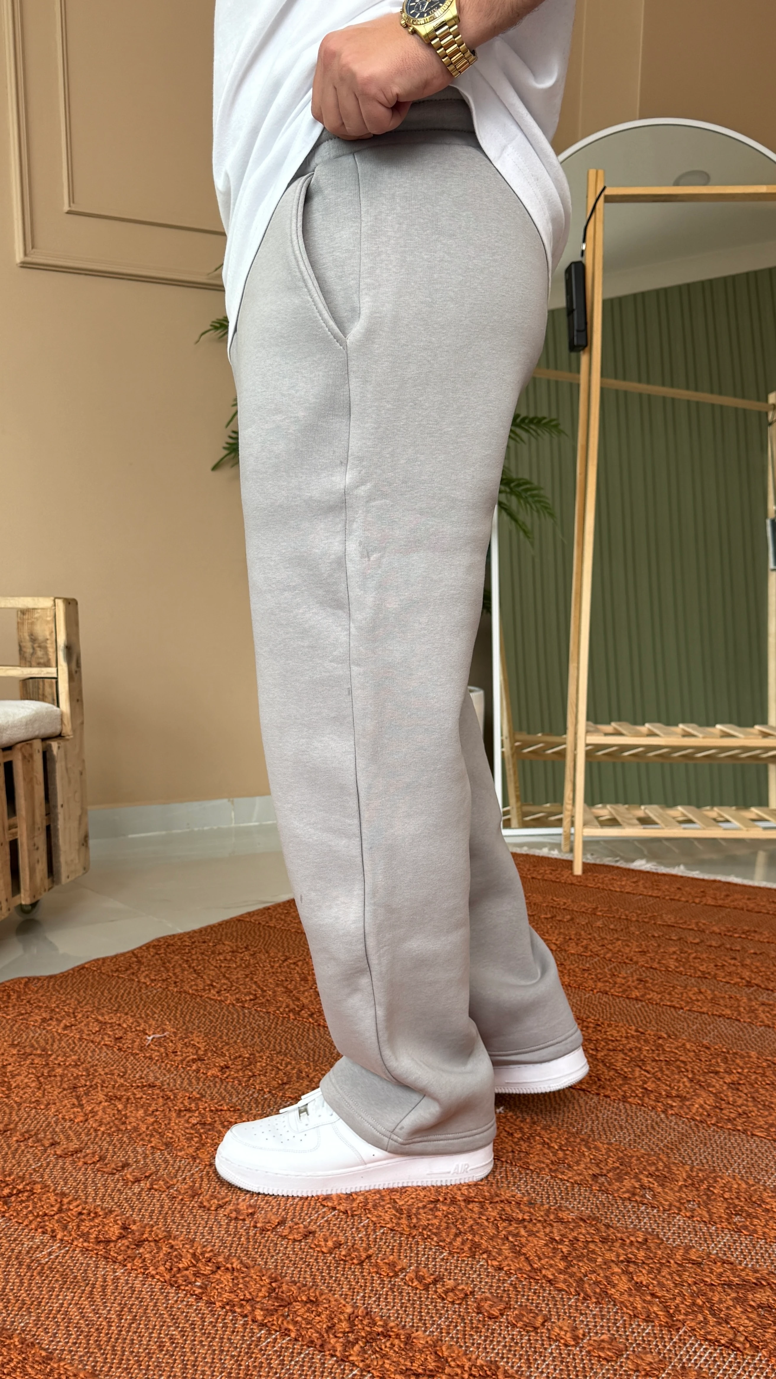 Gri Baggy 3 İplik Şardonlu Eşofman Altı