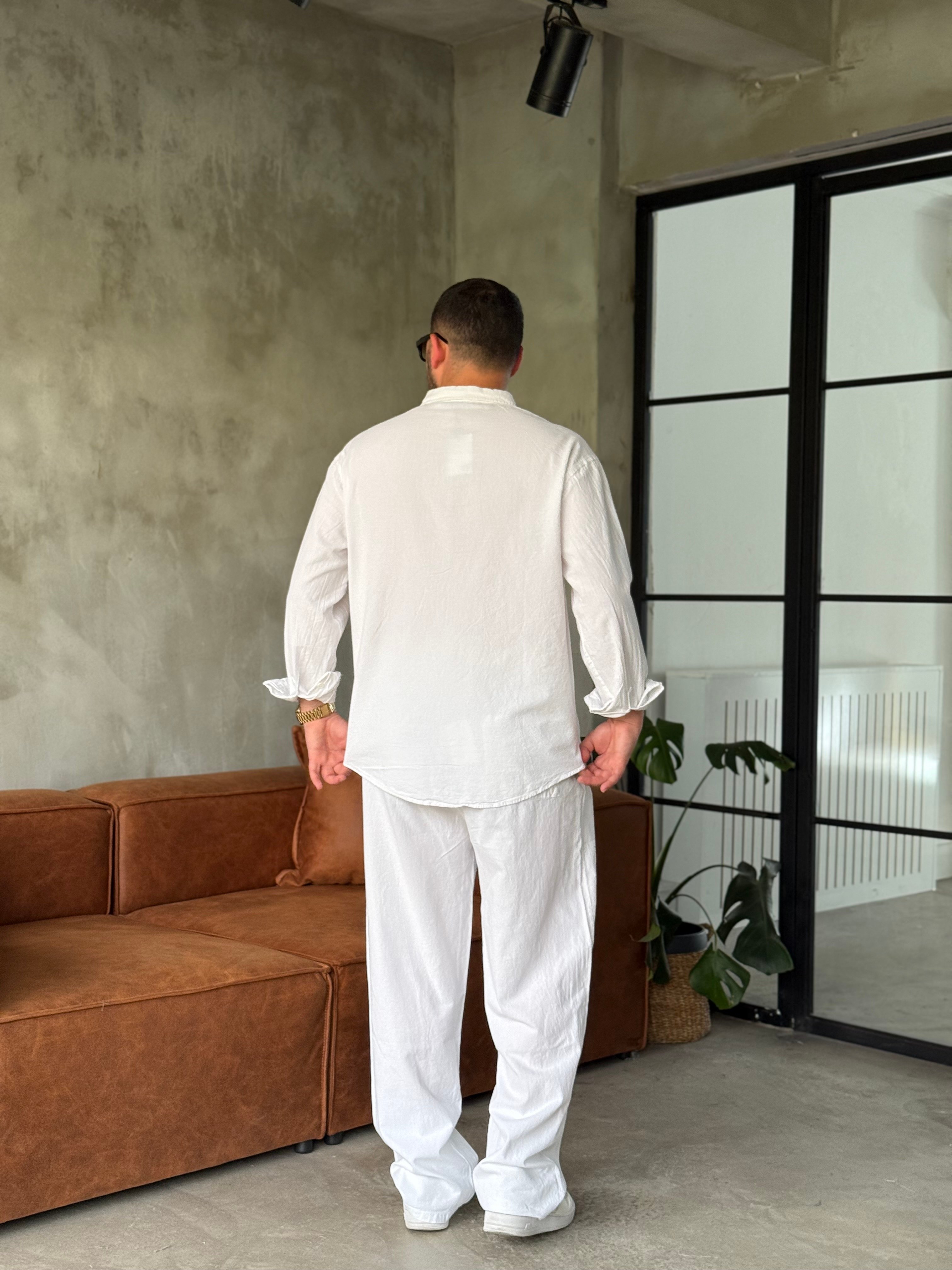 Beyaz Oversize Keten Takım