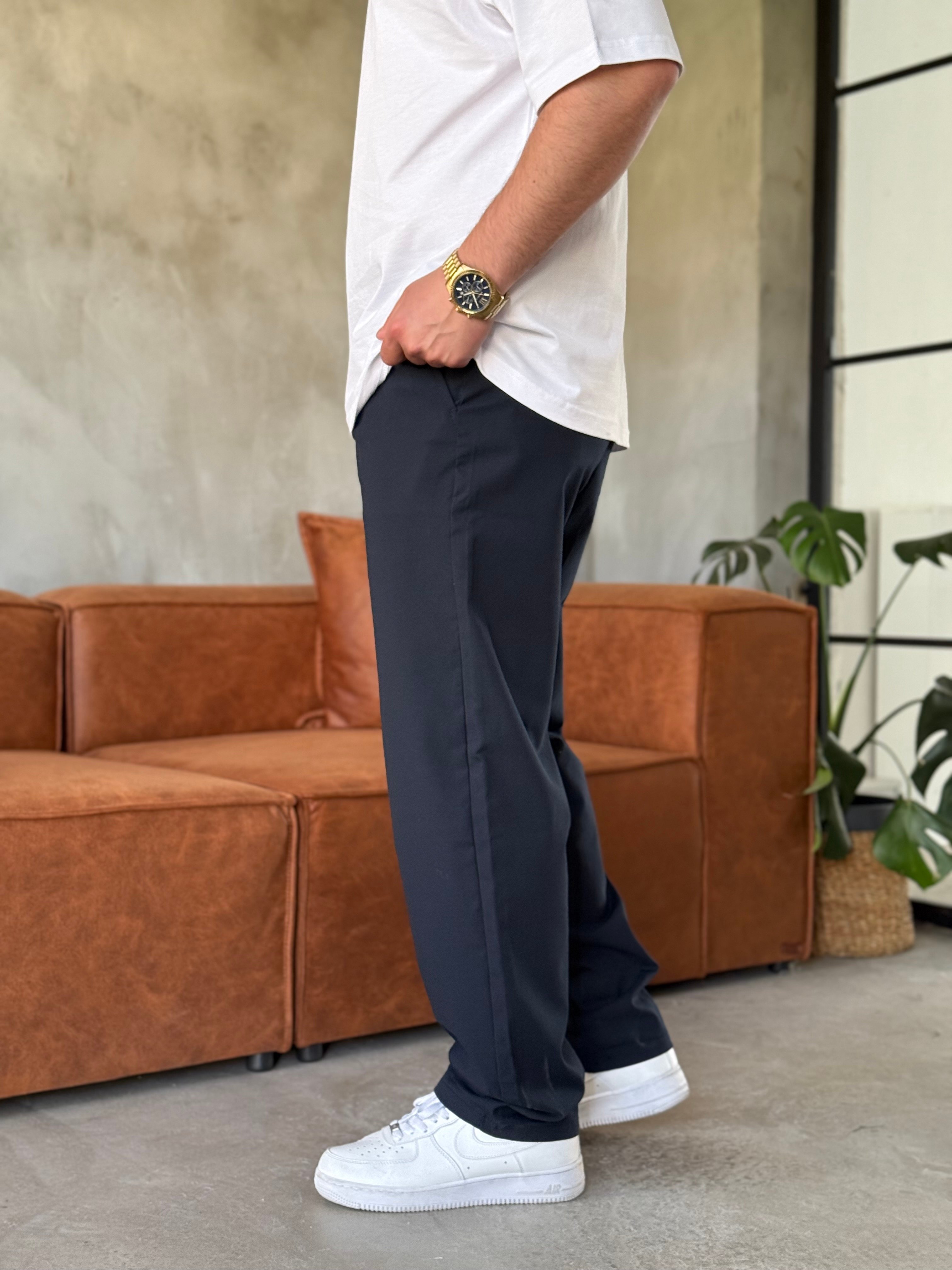 Lacivert Baggy Kalıp Kumaş Pantolon