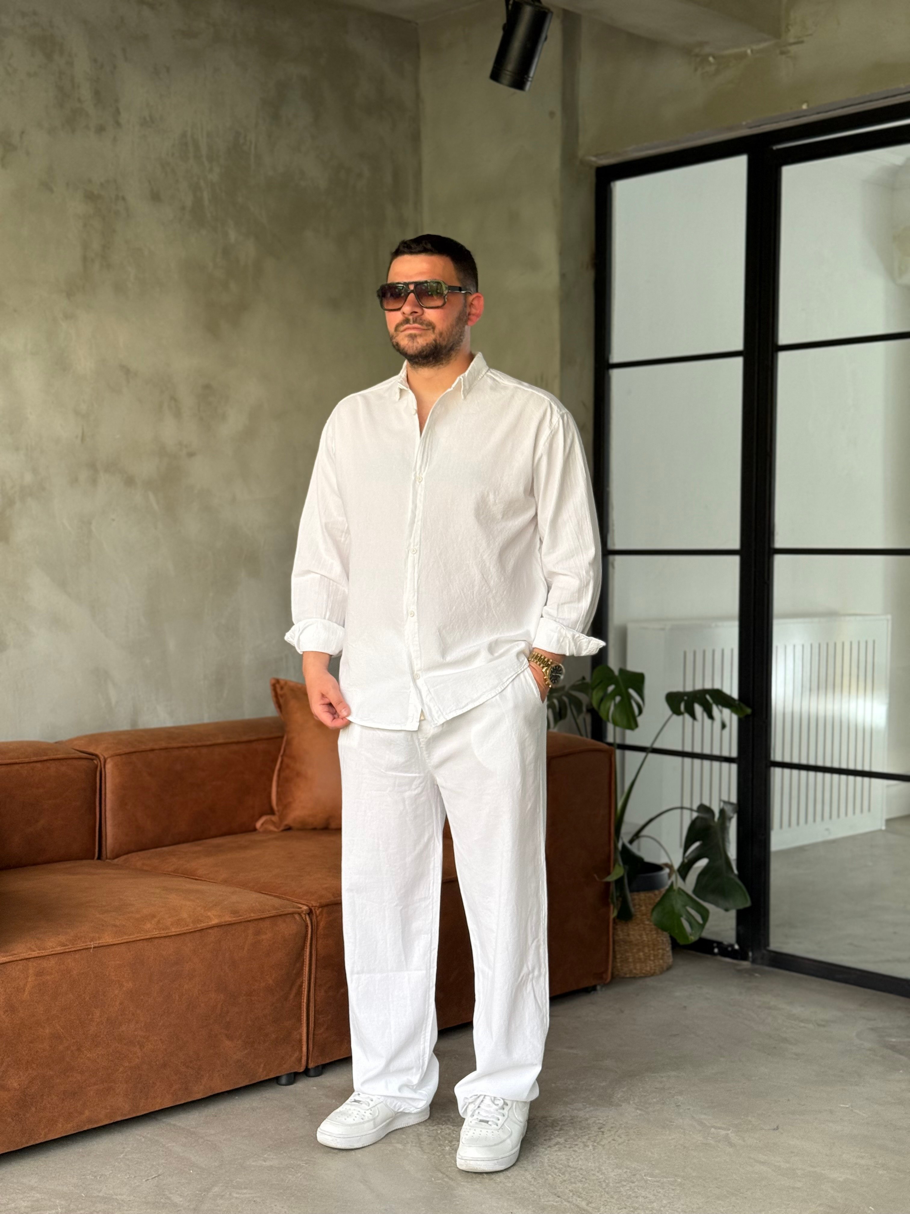 Beyaz Oversize Keten Takım