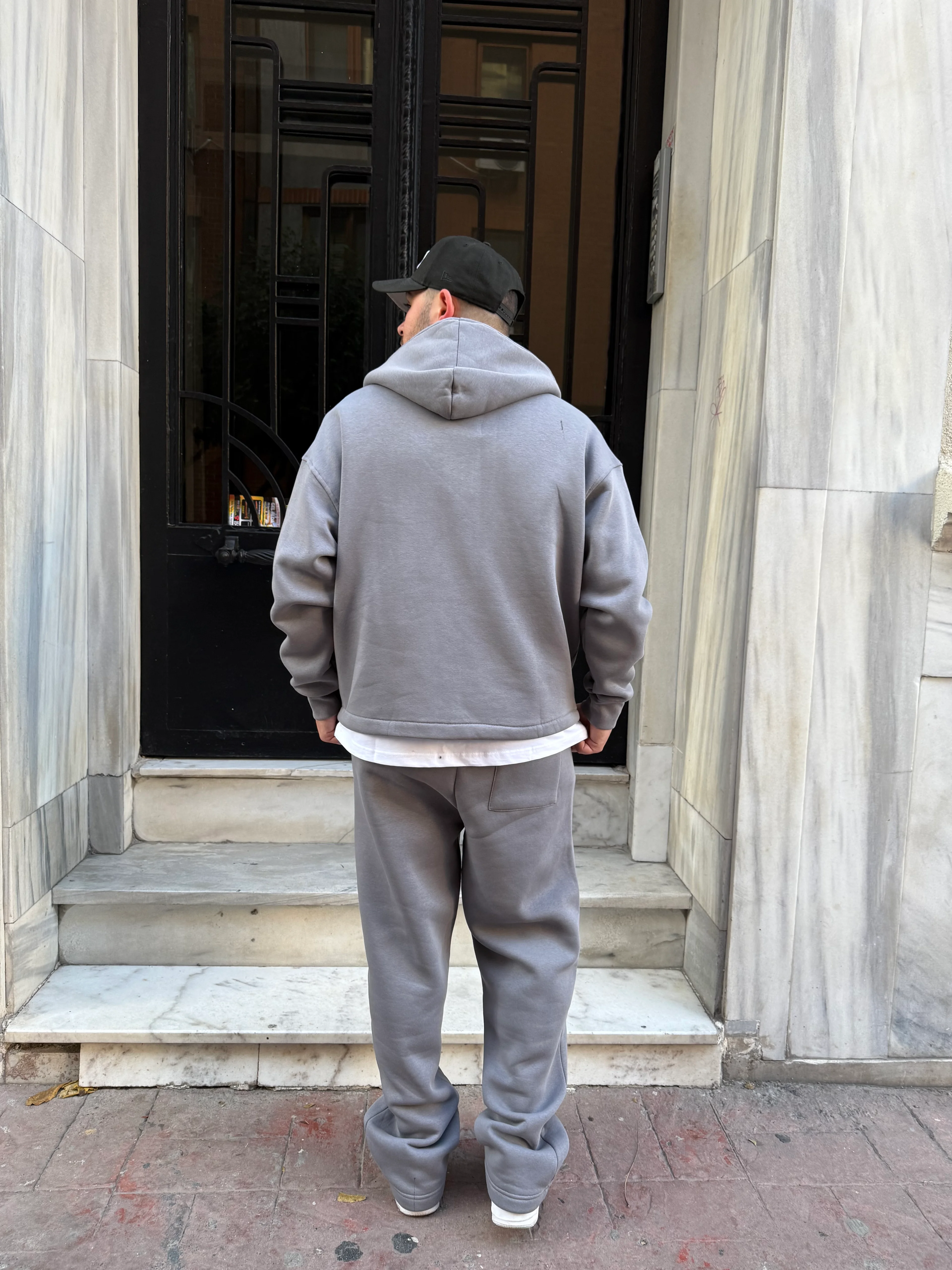 Gri Oversize Çift Fermuarlı Şardonlu Eşofman Takımı