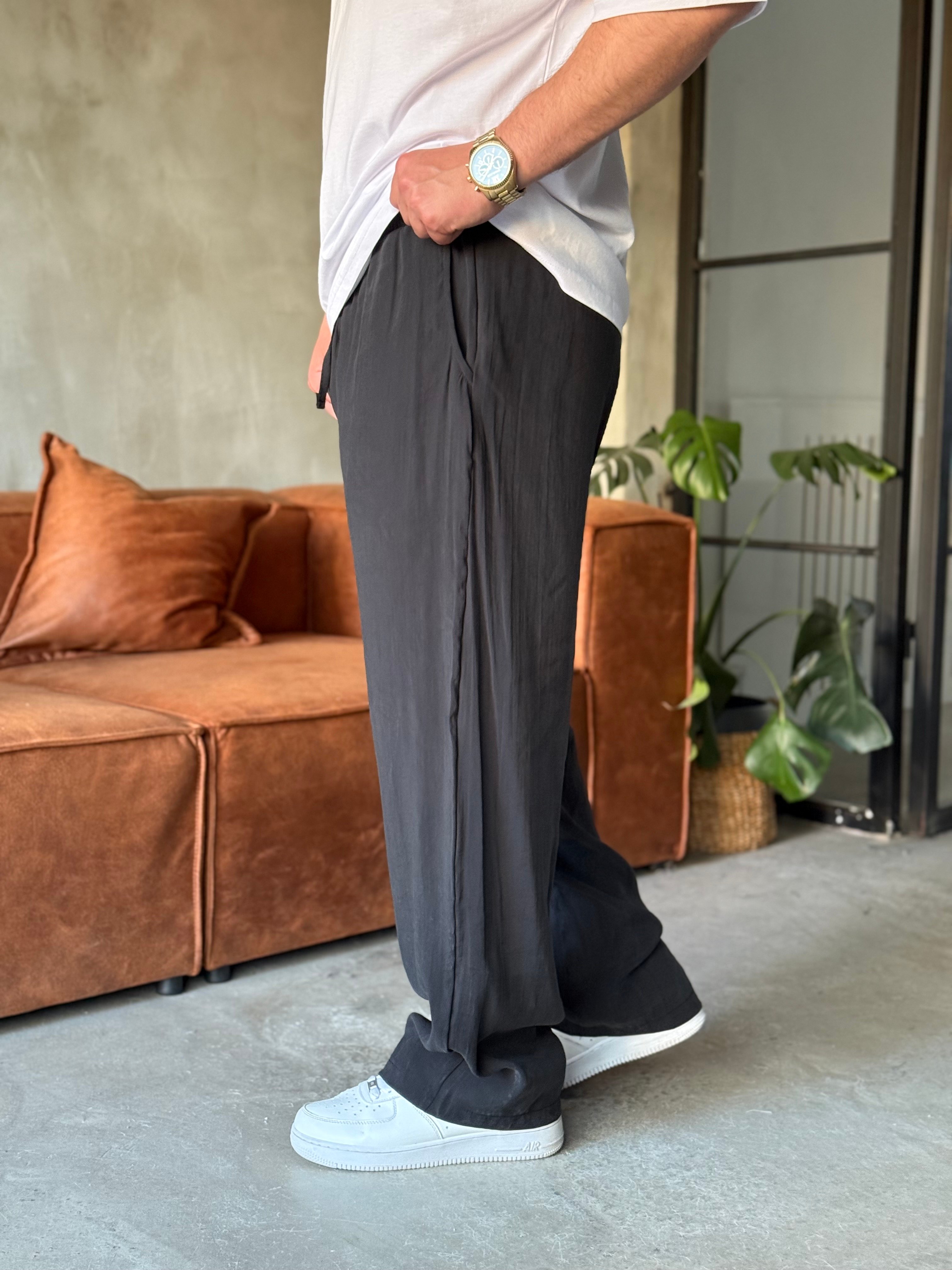Siyah Tensel Kumaş Baggy Pantolon