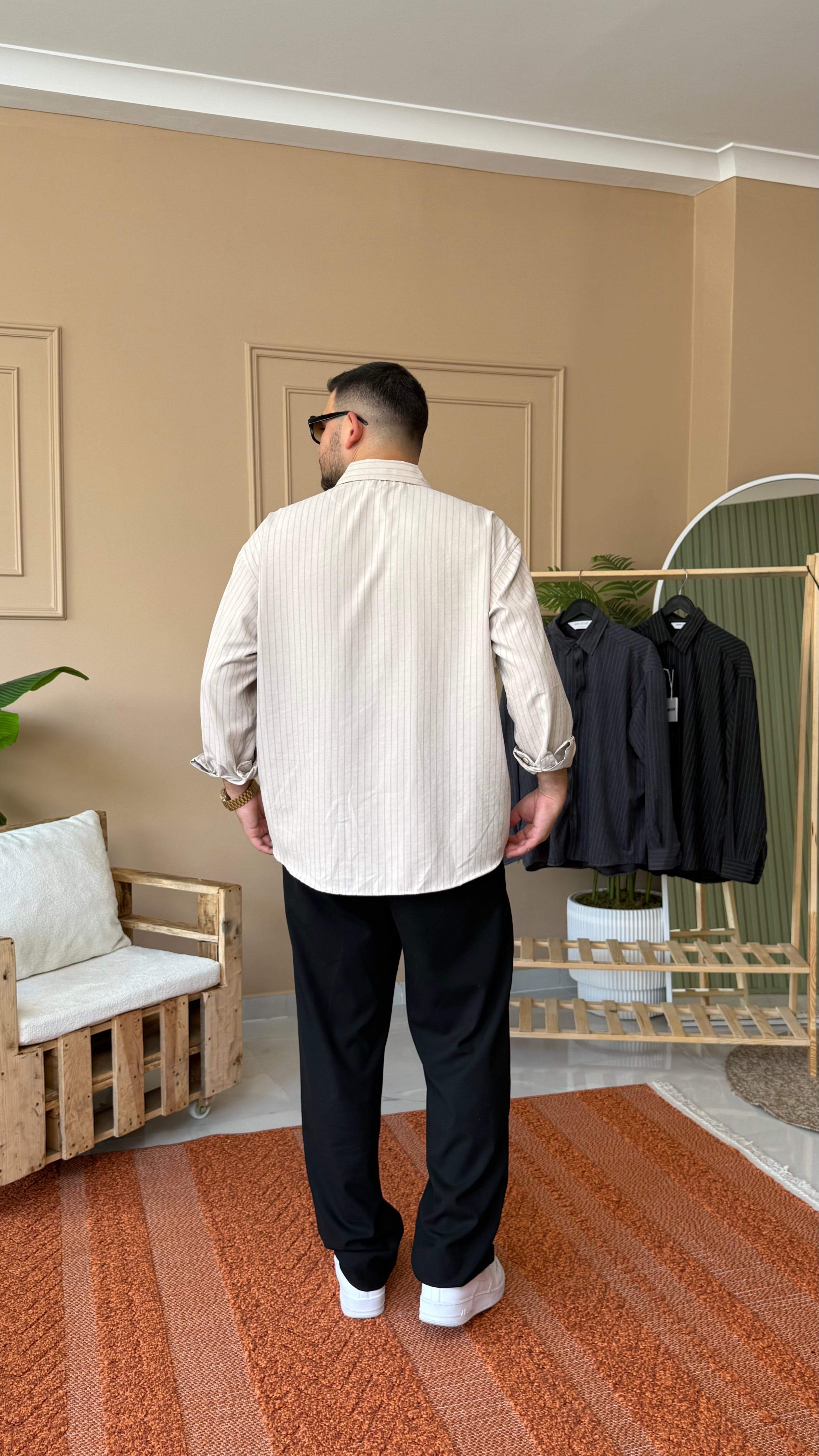 Krem Kalın Modal Oversize Gömlek