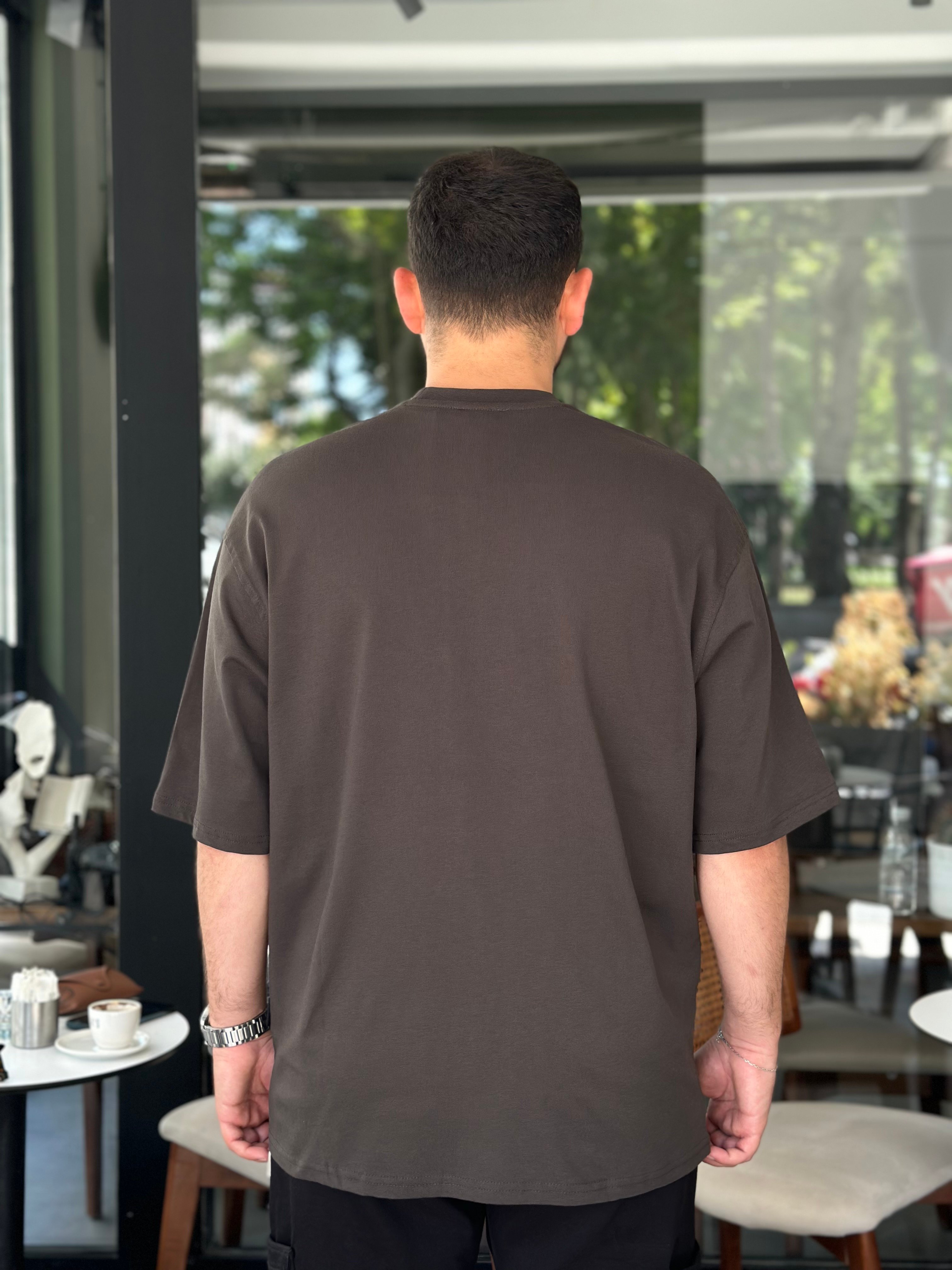 Antrasit Oversize Basic Pamuklu T-Shirt