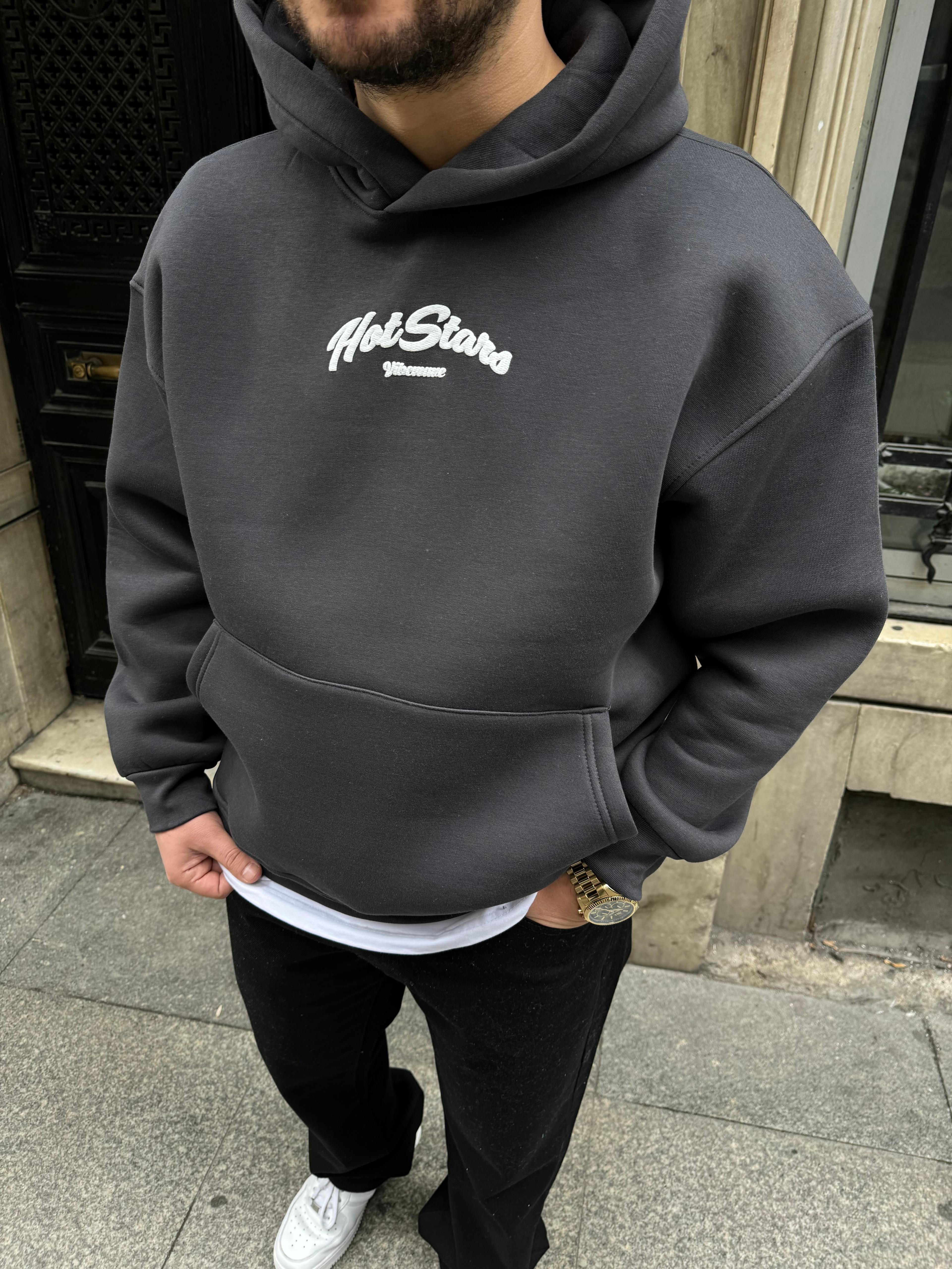 Antrasit Baskılı Oversize Sweatshirt