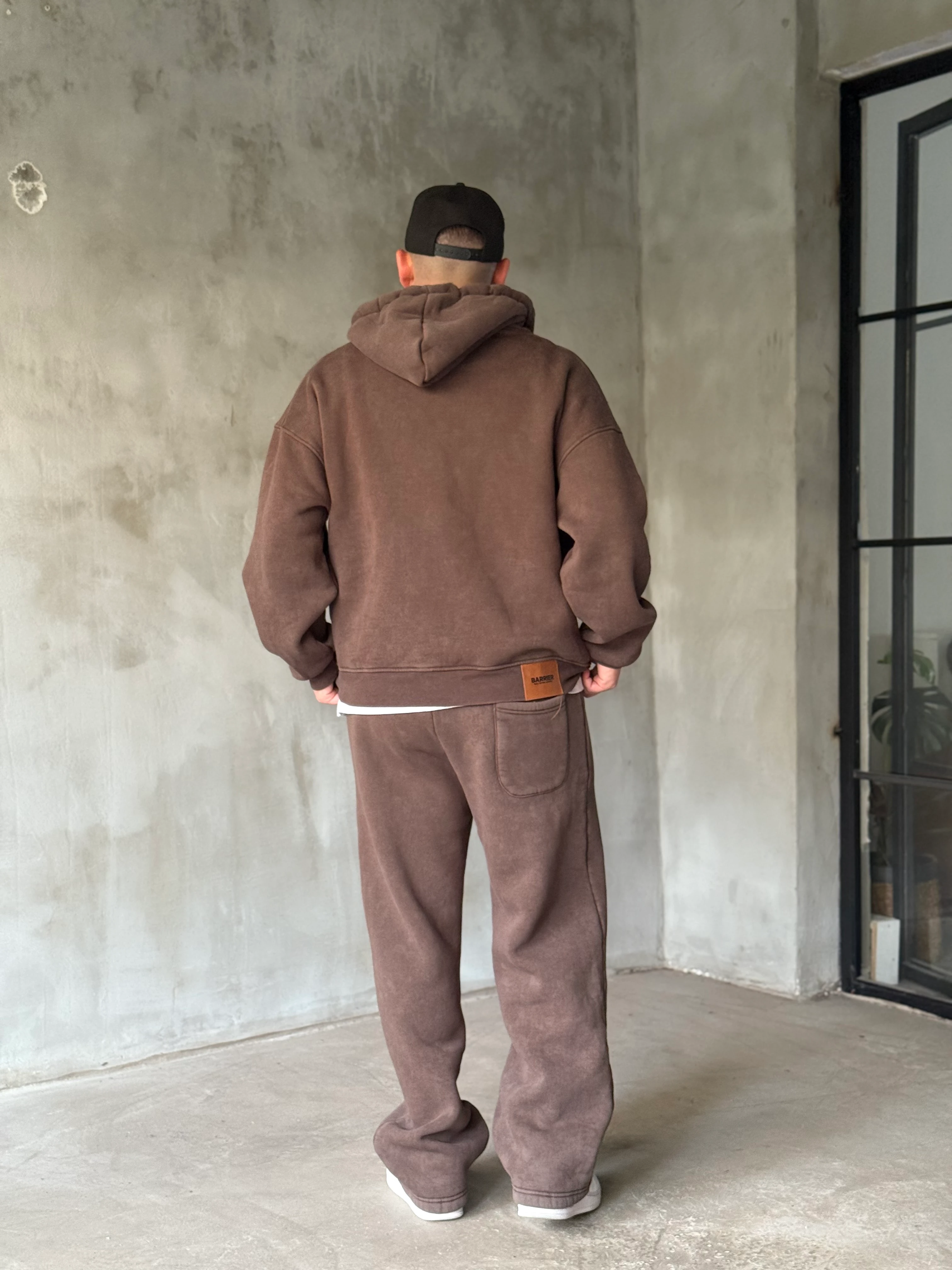 Kahverengi Yıkamalı Gramajlı Oversize Eşofman Takımı